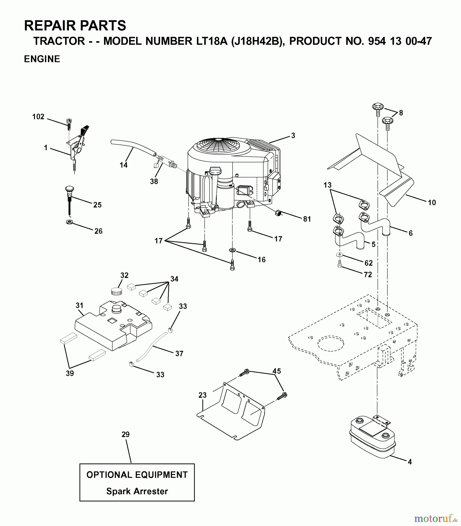 Jonsered Rasen und Garten Traktoren LT18A (J18H42B, 954130047) - Jonsered Lawn & Garden Tractor (2001-01) ENGINE