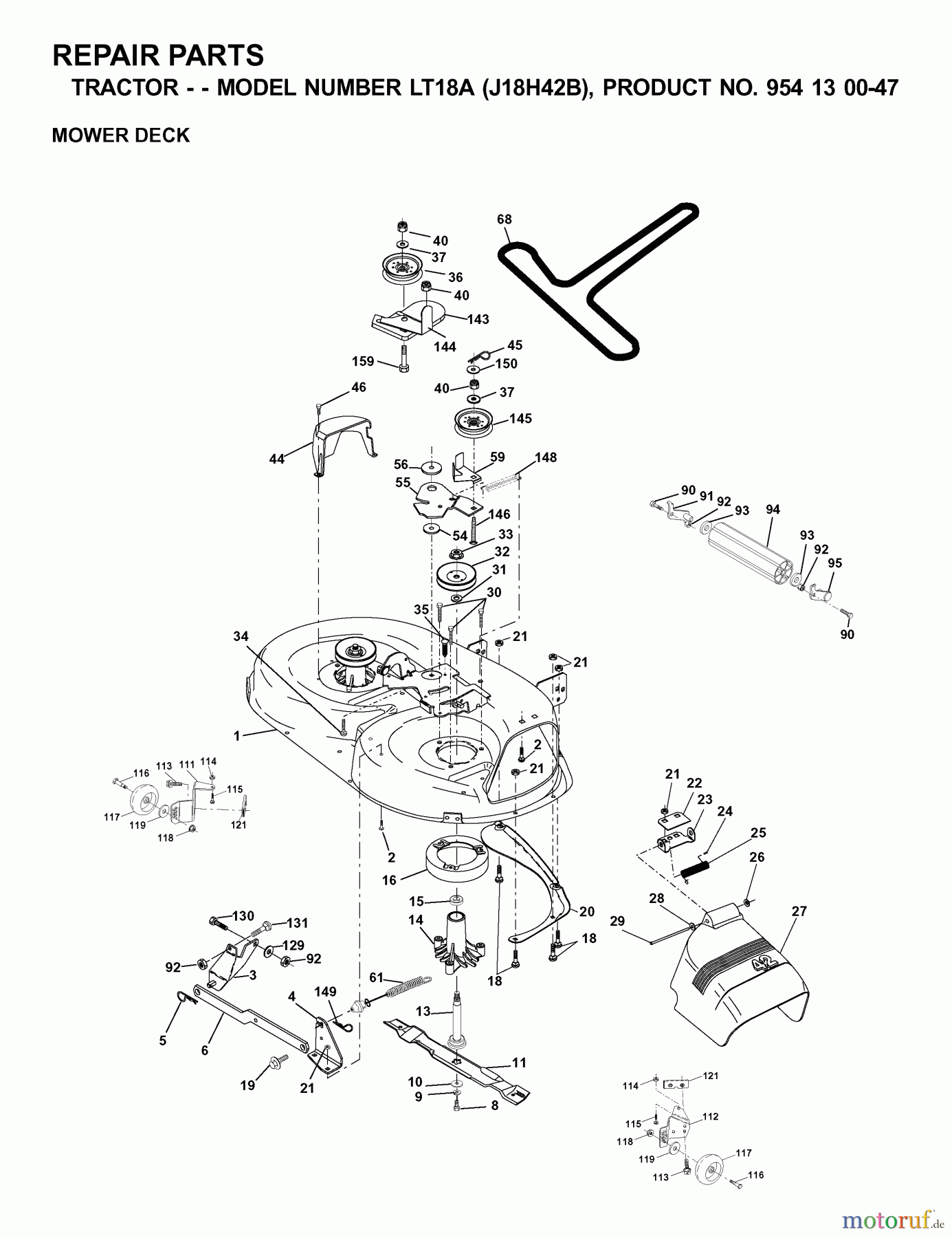 Jonsered Rasen und Garten Traktoren LT18A (J18H42B, 954130047) - Jonsered Lawn & Garden Tractor (2001-01) MOWER DECK / CUTTING DECK