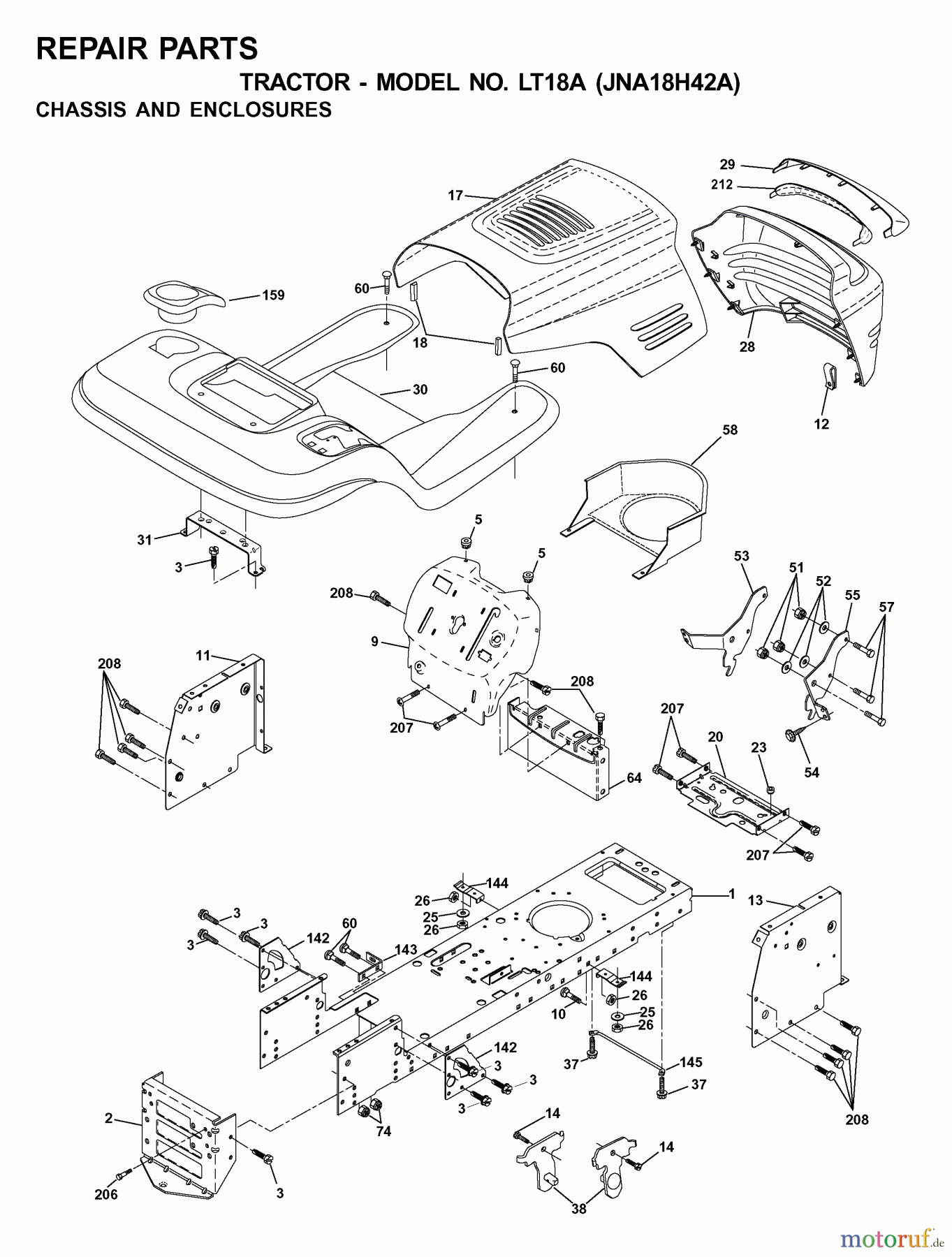  Jonsered Rasen  und Garten Traktoren LT18A (JNA18H42A) - Jonsered Lawn & Garden Tractor (2001-05) CHASSIS ENCLOSURES