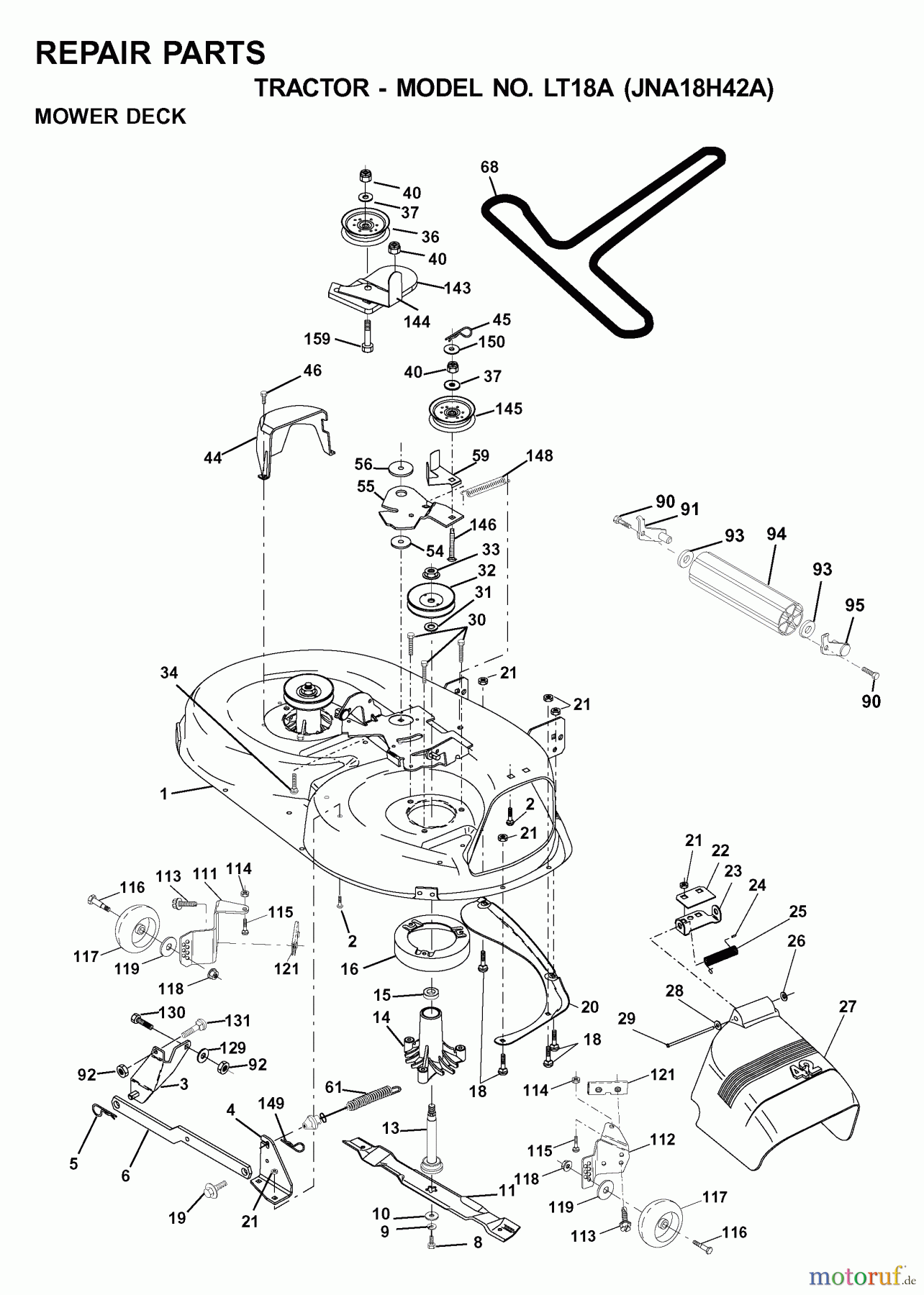  Jonsered Rasen  und Garten Traktoren LT18A (JNA18H42A) - Jonsered Lawn & Garden Tractor (2001-05) MOWER DECK / CUTTING DECK
