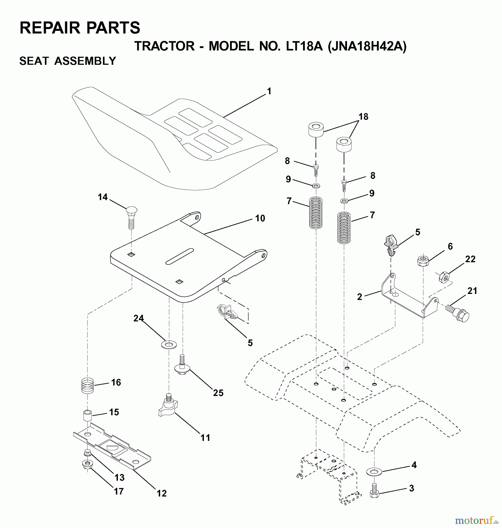 Jonsered Rasen  und Garten Traktoren LT18A (JNA18H42A) - Jonsered Lawn & Garden Tractor (2001-05) SEAT
