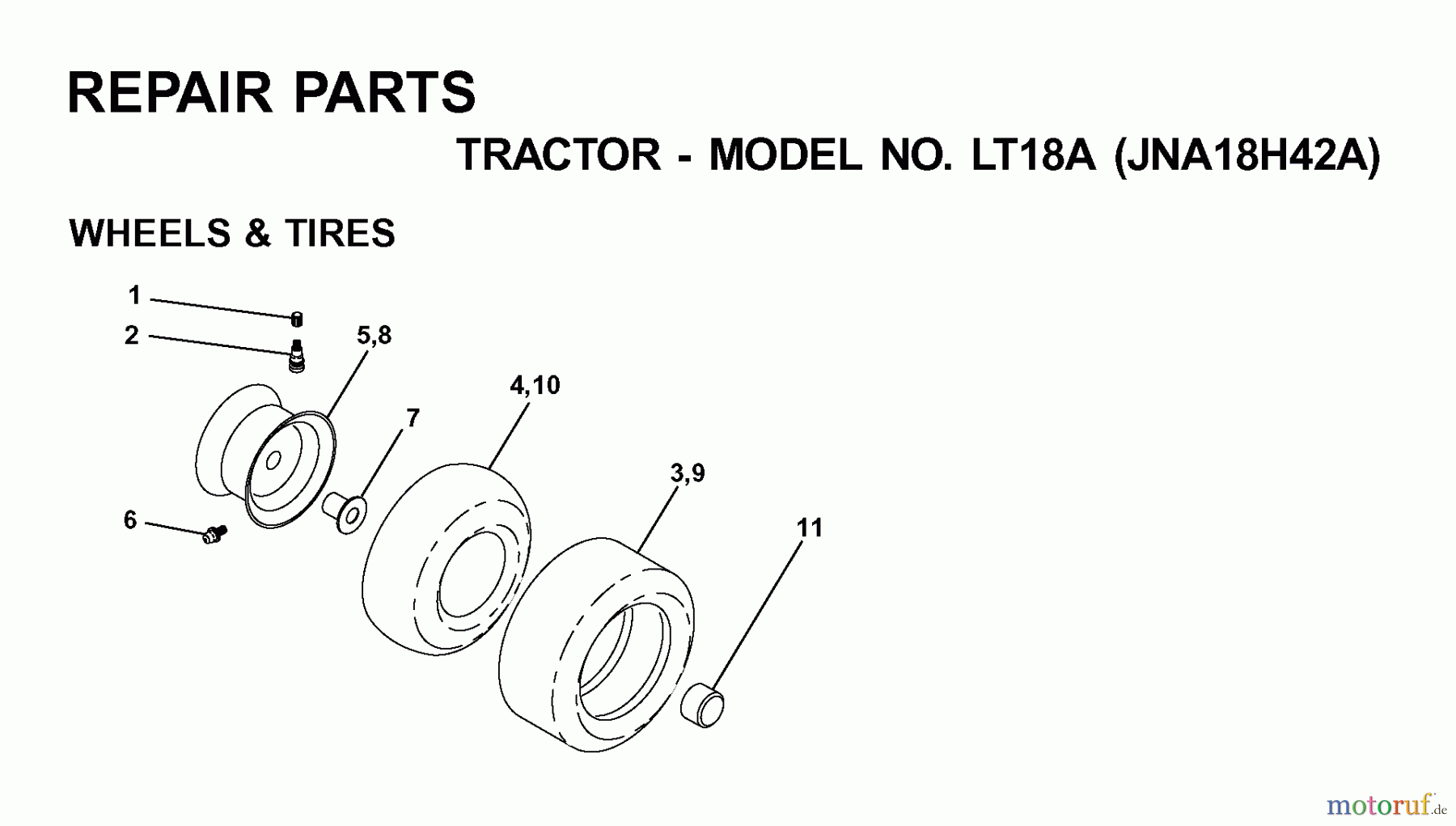 Jonsered Rasen und Garten Traktoren LT18A (JNA18H42A) - Jonsered Lawn & Garden Tractor (2001-05) WHEELS TIRES