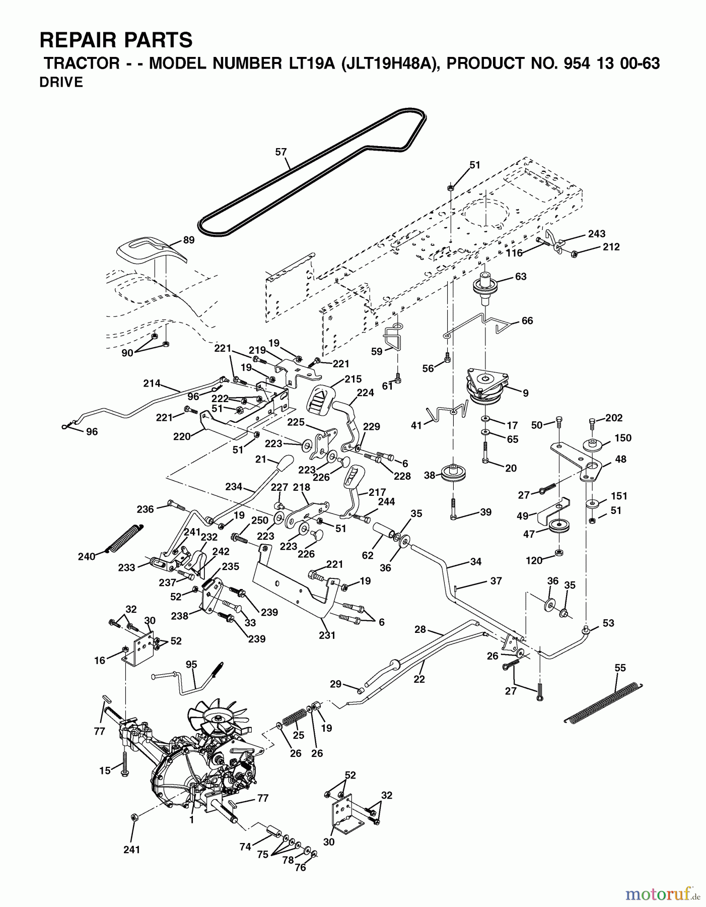 Jonsered Rasen und Garten Traktoren LT19A (JLT19H48A, 954130063) - Jonsered Lawn & Garden Tractor (2002-02) DRIVE