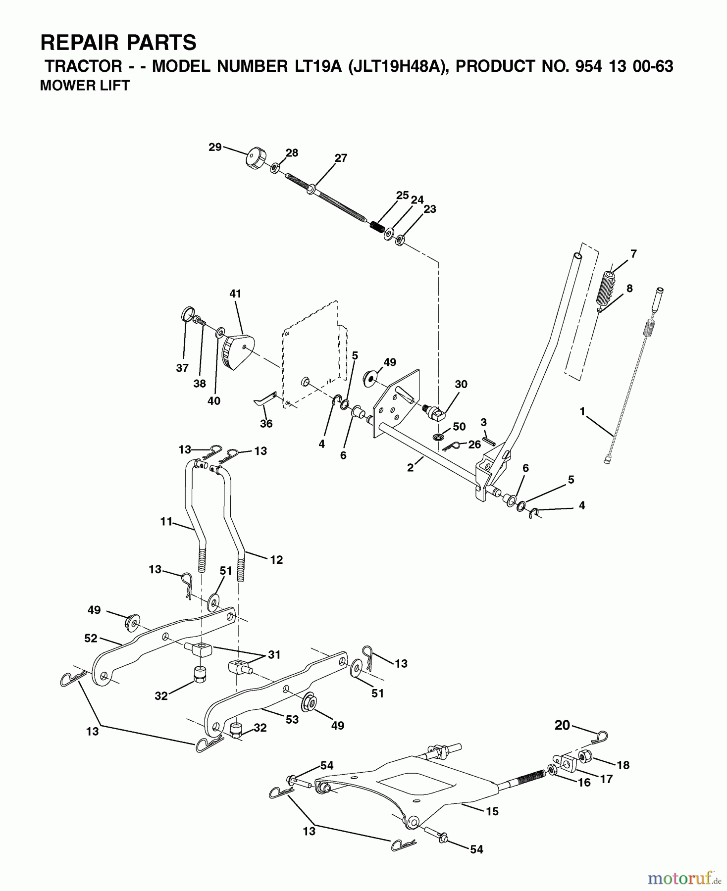 Jonsered Rasen und Garten Traktoren LT19A (JLT19H48A, 954130063) - Jonsered Lawn & Garden Tractor (2002-02) MOWER LIFT / DECK LIFT