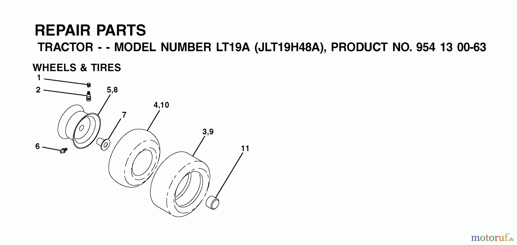 Jonsered Rasen  und Garten Traktoren LT19A (JLT19H48A, 954130063) - Jonsered Lawn & Garden Tractor (2002-02) WHEELS TIRES