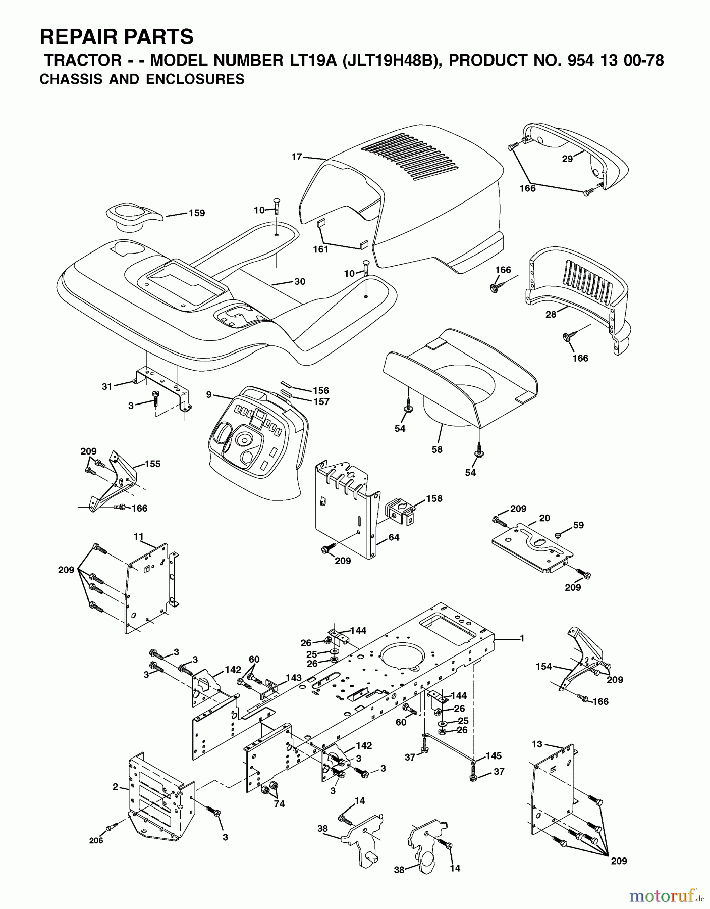 Jonsered Rasen und Garten Traktoren LT19A (JLT19H48B, 954130078) - Jonsered Lawn & Garden Tractor (2002-03) CHASSIS ENCLOSURES