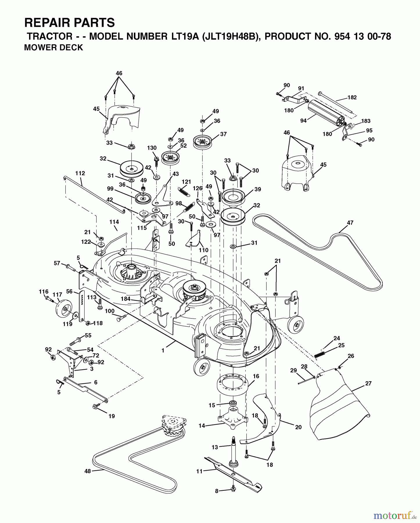 Jonsered Rasen und Garten Traktoren LT19A (JLT19H48B, 954130078) - Jonsered Lawn & Garden Tractor (2002-03) MOWER DECK / CUTTING DECK