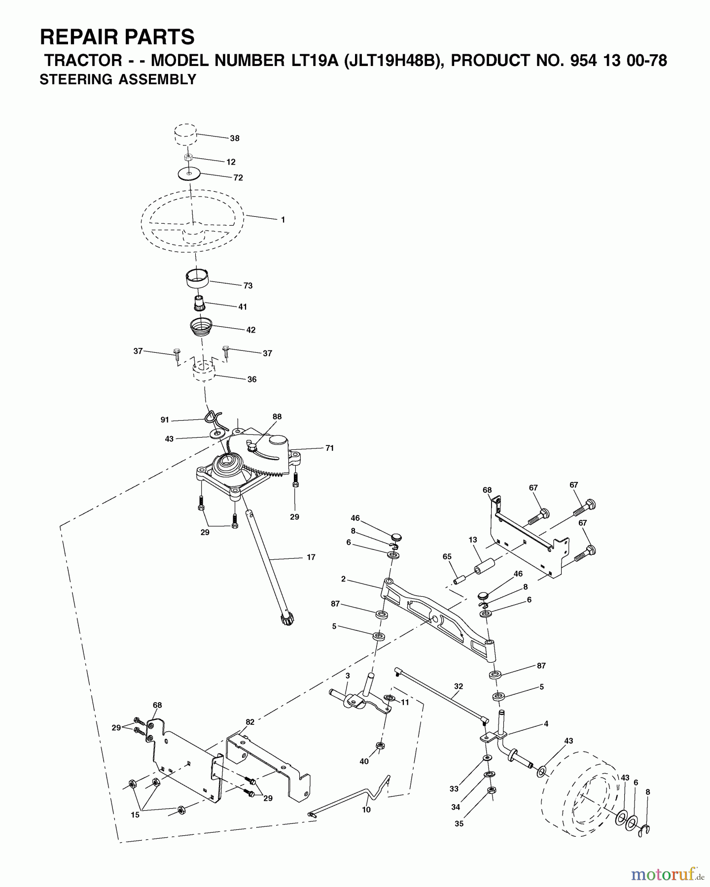 Jonsered Rasen  und Garten Traktoren LT19A (JLT19H48B, 954130078) - Jonsered Lawn & Garden Tractor (2002-03) STEERING