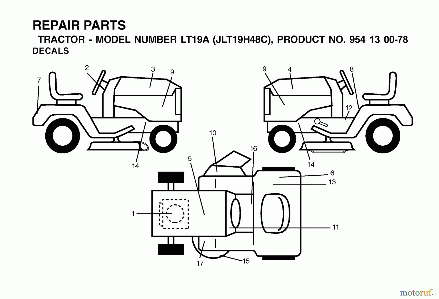 Jonsered Rasen und Garten Traktoren LT19A (JLT19H48C, 954130078) - Jonsered Lawn & Garden Tractor (2002-09) DECALS
