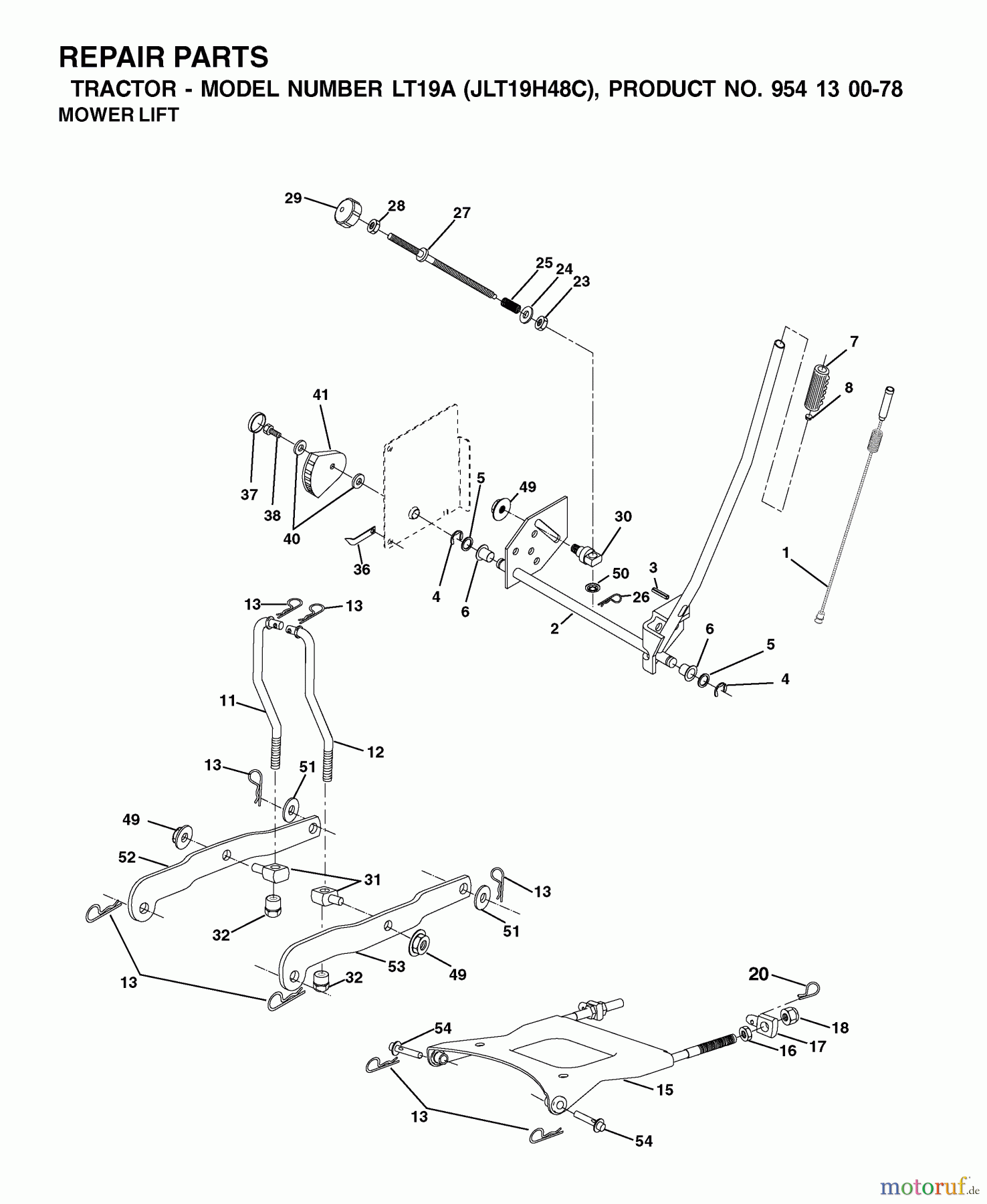 Jonsered Rasen und Garten Traktoren LT19A (JLT19H48C, 954130078) - Jonsered Lawn & Garden Tractor (2002-09) MOWER LIFT / DECK LIFT