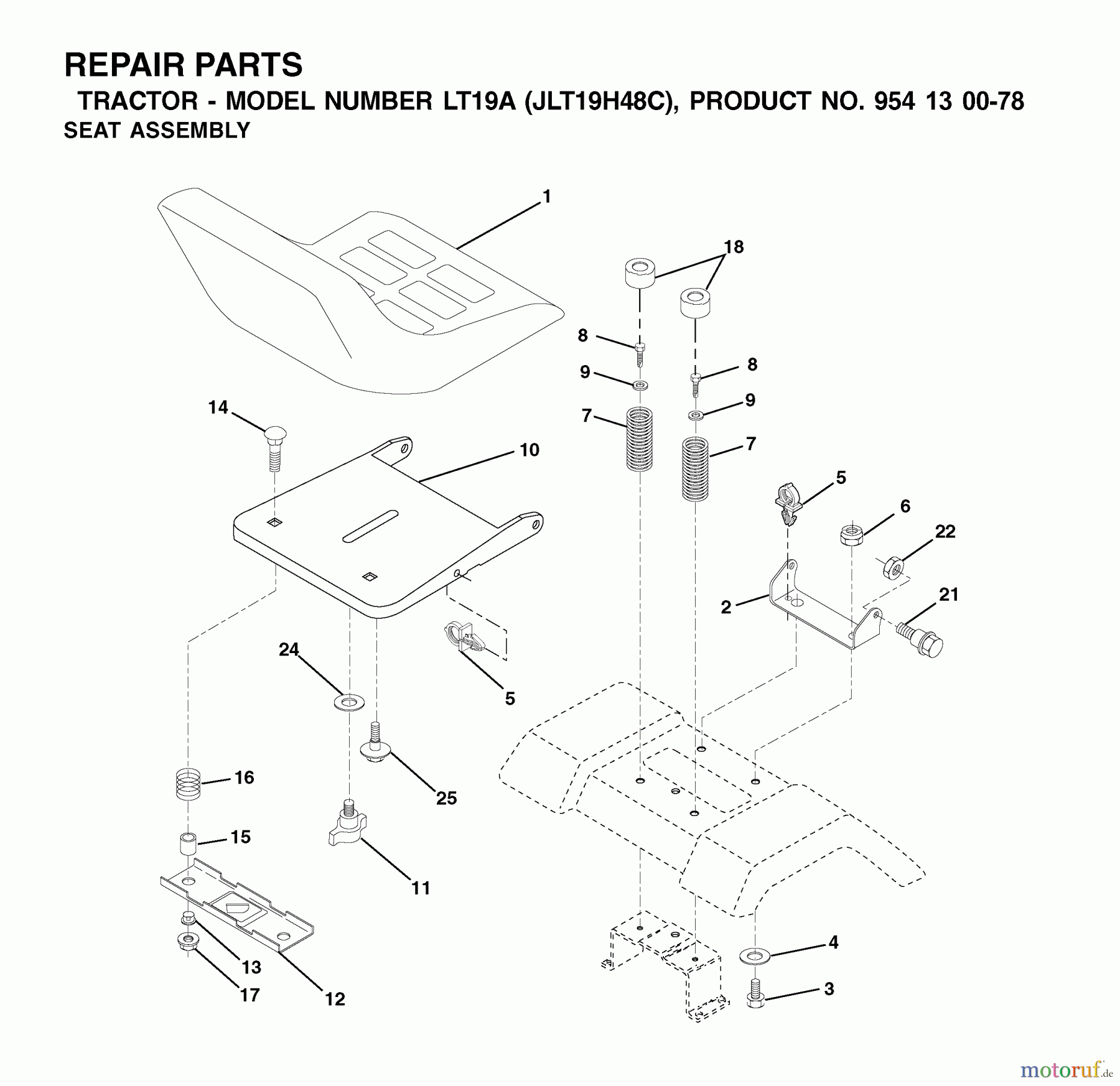  Jonsered Rasen  und Garten Traktoren LT19A (JLT19H48C, 954130078) - Jonsered Lawn & Garden Tractor (2002-09) SEAT