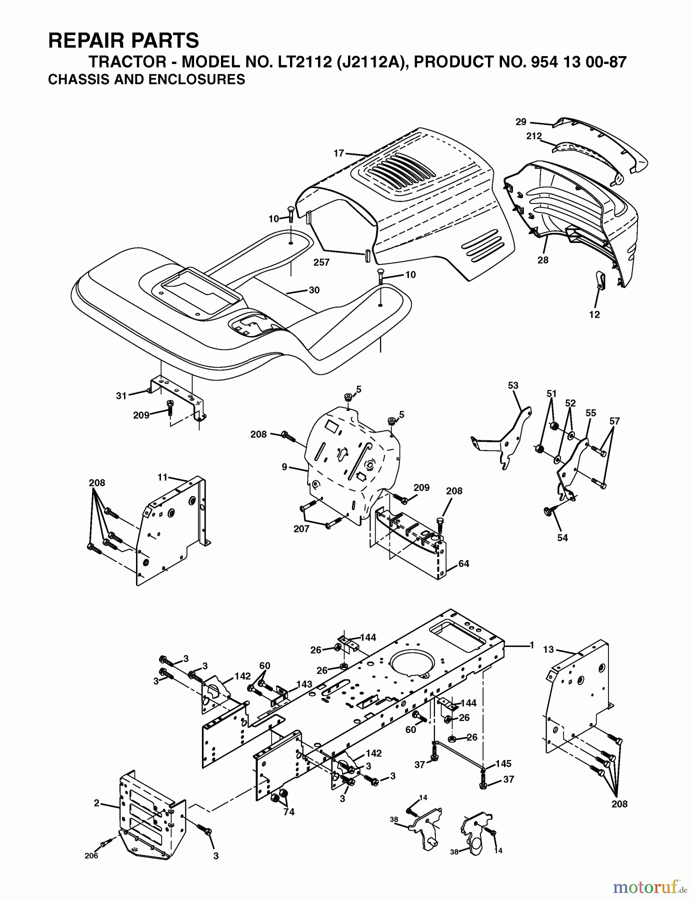 Jonsered Rasen und Garten Traktoren LT2112 (J2112A, 954130087) - Jonsered Lawn & Garden Tractor (2003-01) CHASSIS ENCLOSURES