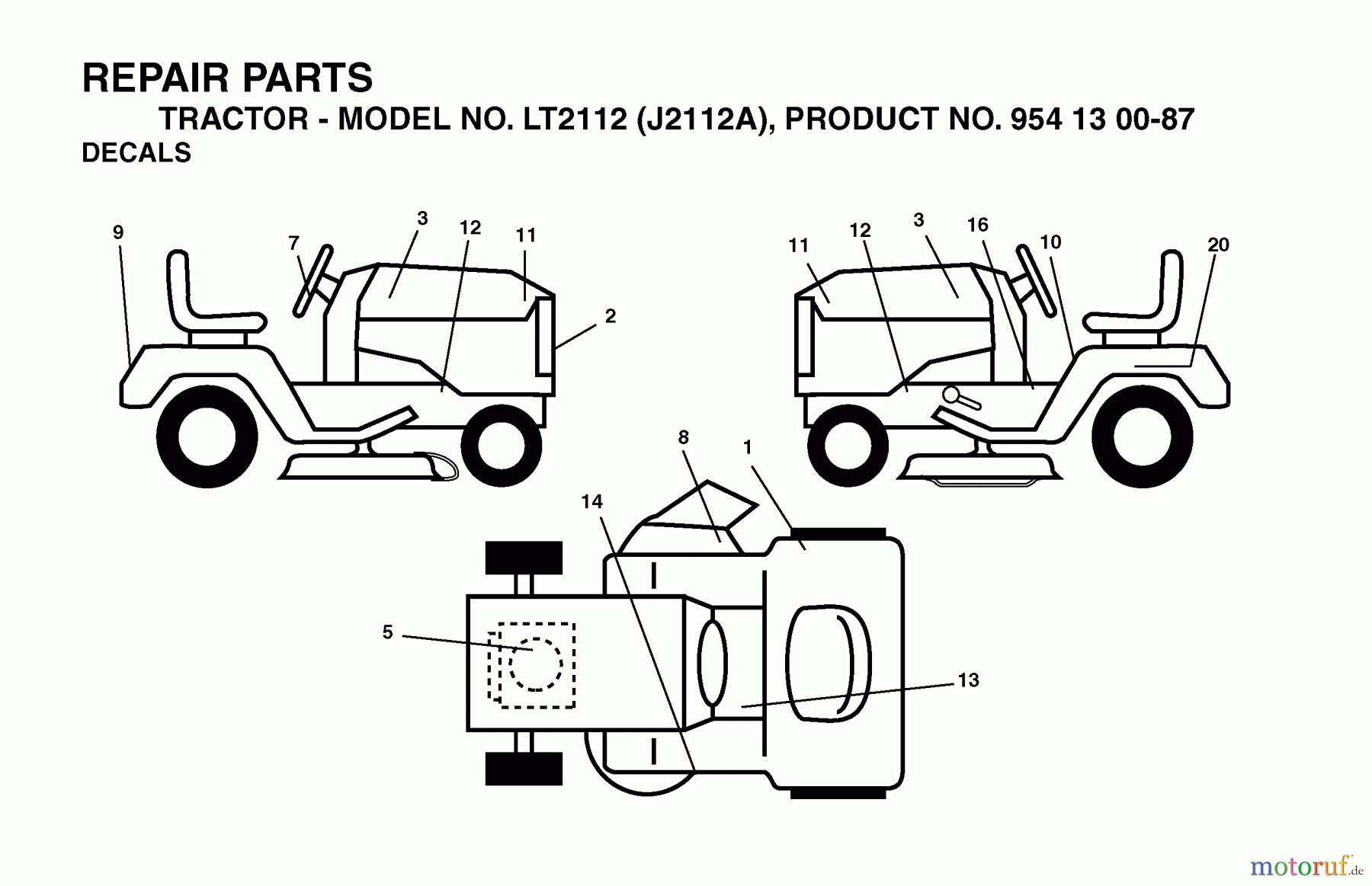 Jonsered Rasen und Garten Traktoren LT2112 (J2112A, 954130087) - Jonsered Lawn & Garden Tractor (2003-01) DECALS