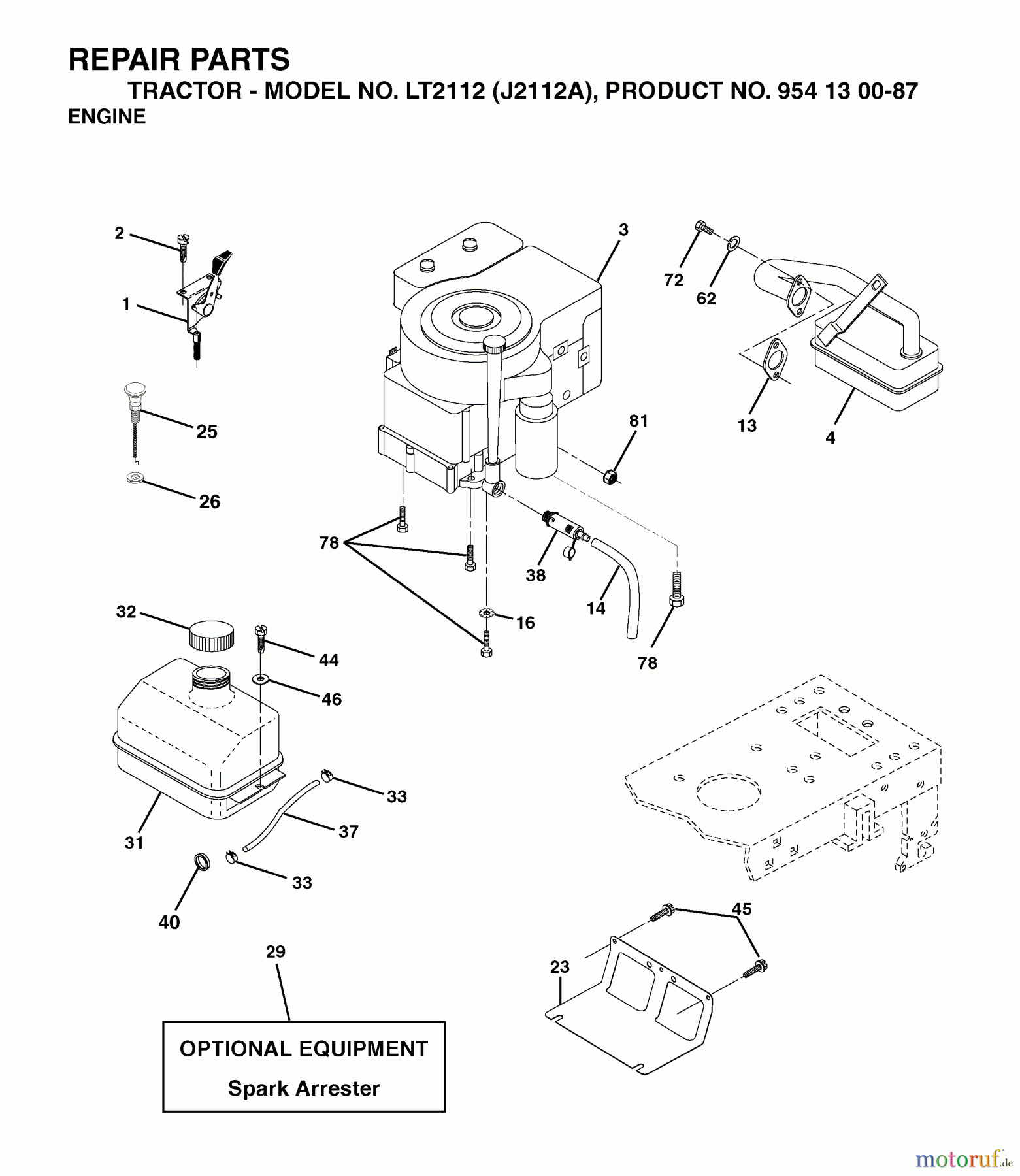 Jonsered Rasen und Garten Traktoren LT2112 (J2112A, 954130087) - Jonsered Lawn & Garden Tractor (2003-01) ENGINE