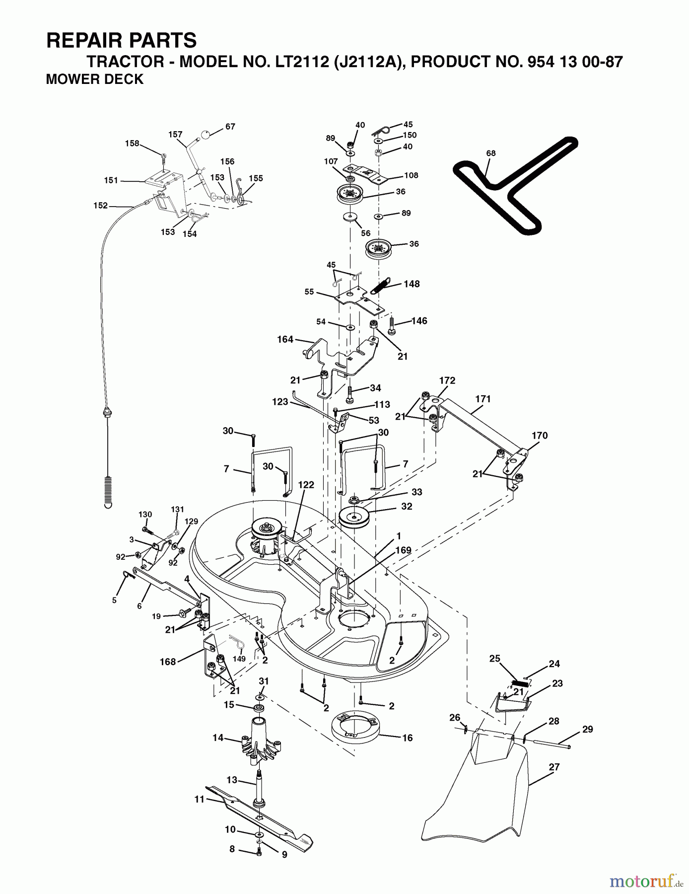 Jonsered Rasen und Garten Traktoren LT2112 (J2112A, 954130087) - Jonsered Lawn & Garden Tractor (2003-01) MOWER DECK / CUTTING DECK