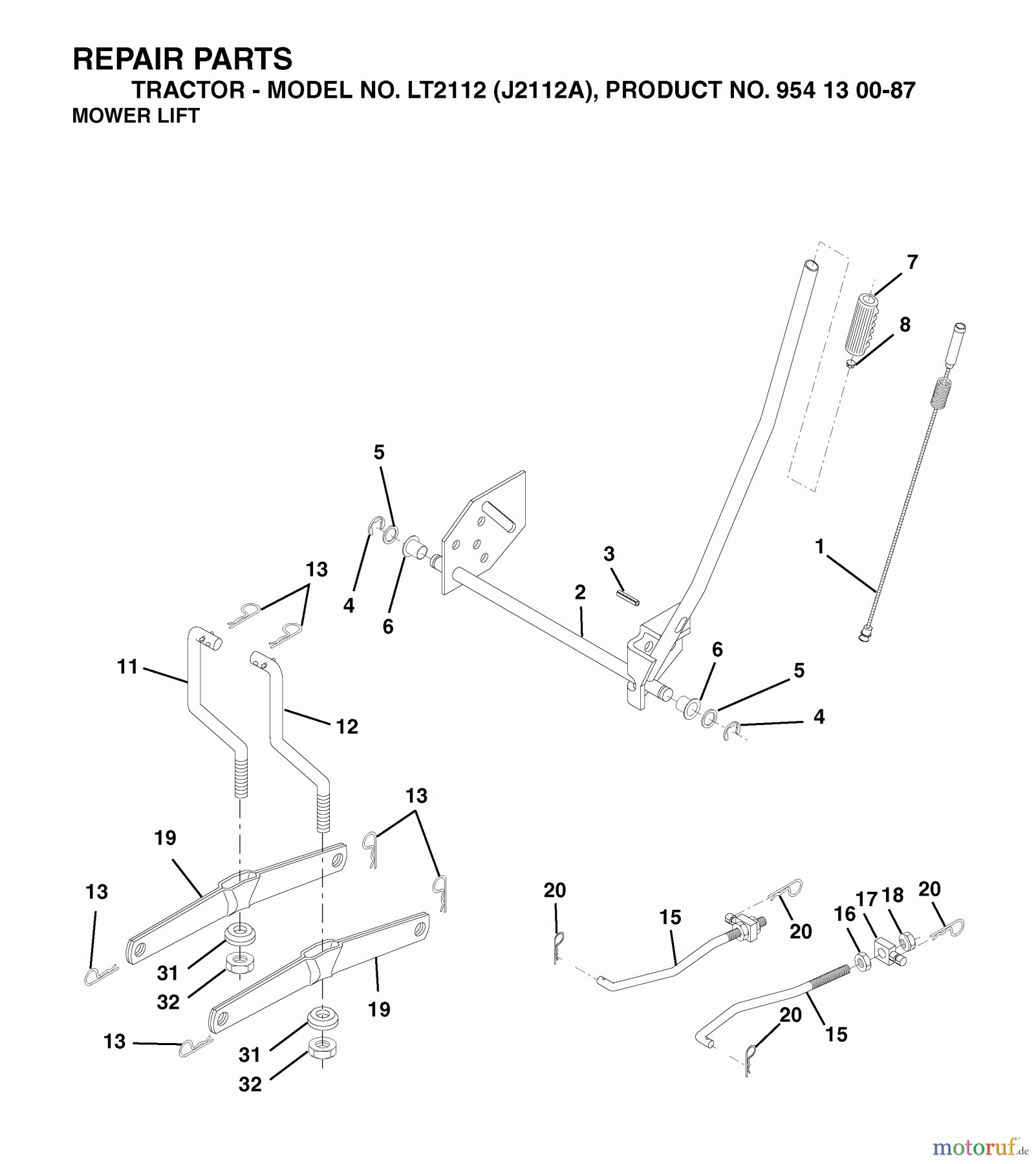  Jonsered Rasen  und Garten Traktoren LT2112 (J2112A, 954130087) - Jonsered Lawn & Garden Tractor (2003-01) MOWER LIFT / DECK LIFT
