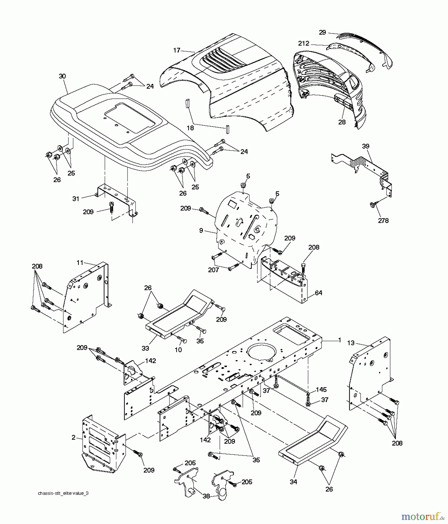 Jonsered Rasen und Garten Traktoren LT2113 (96011026603) - Jonsered Lawn & Garden Tractor (2010-02) CHASSIS ENCLOSURES