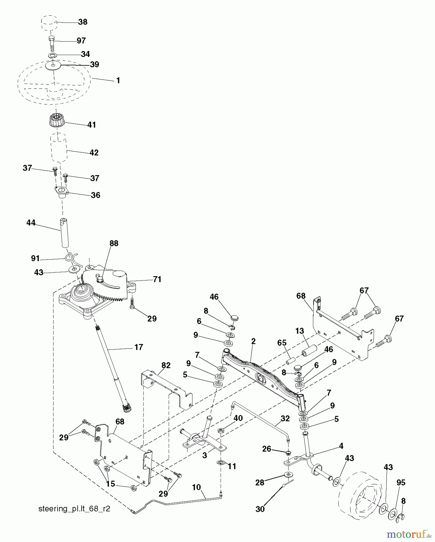 Jonsered Rasen und Garten Traktoren LT2113 (96011026604) - Jonsered Lawn & Garden Tractor (2010-03) STEERING