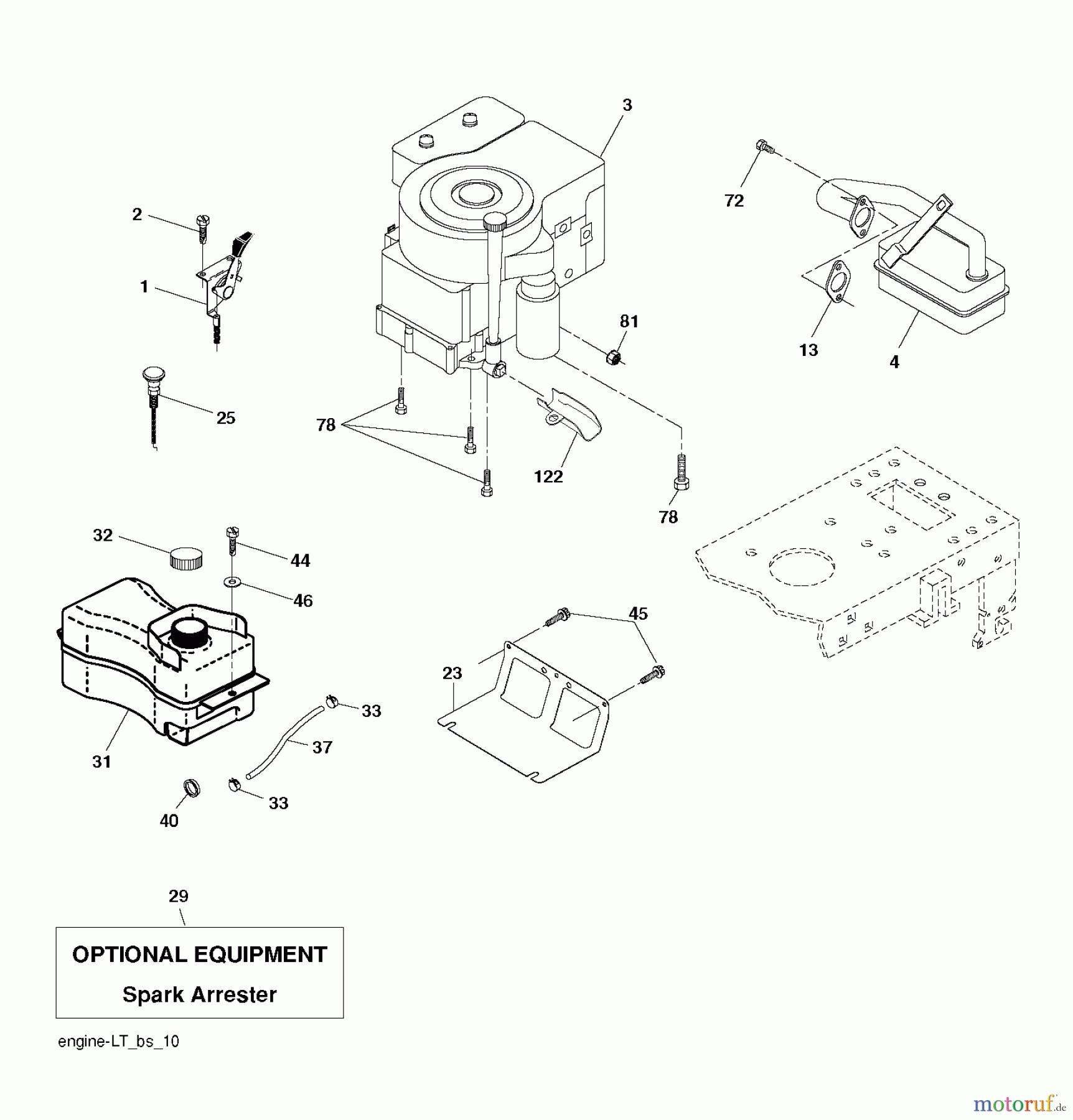 Jonsered Rasen und Garten Traktoren LT2113 (96011026607) - Jonsered Lawn & Garden Tractor (2012-08) ENGINE