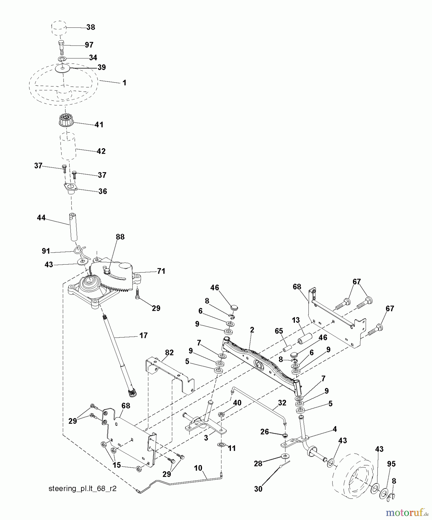 Jonsered Rasen und Garten Traktoren LT2113 (96011026608) - Jonsered Lawn & Garden Tractor (2013-05) STEERING