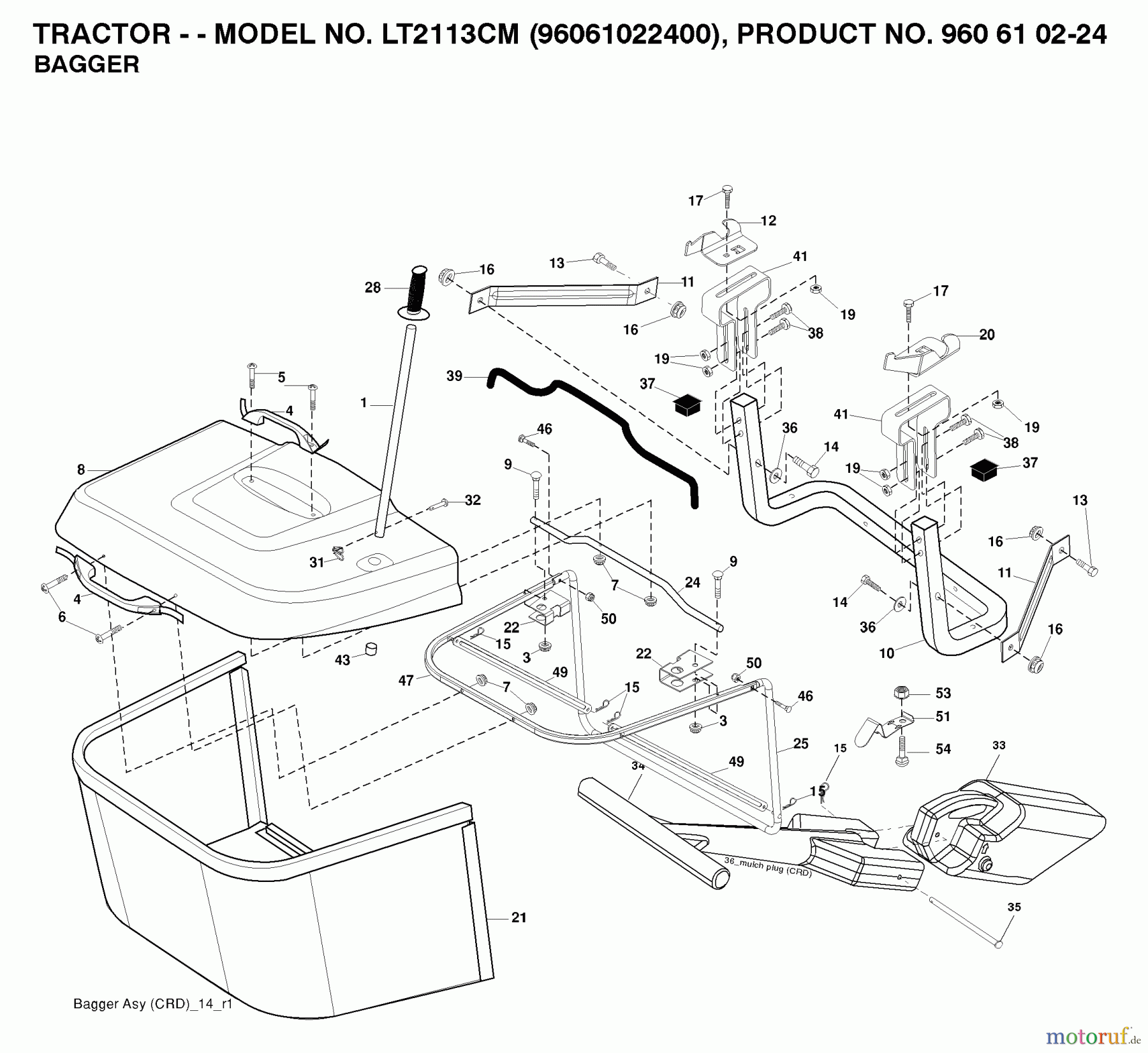 Jonsered Rasen und Garten Traktoren LT2113 CM (96061022400) - Jonsered Lawn & Garden Tractor (2007-10) BAGGER