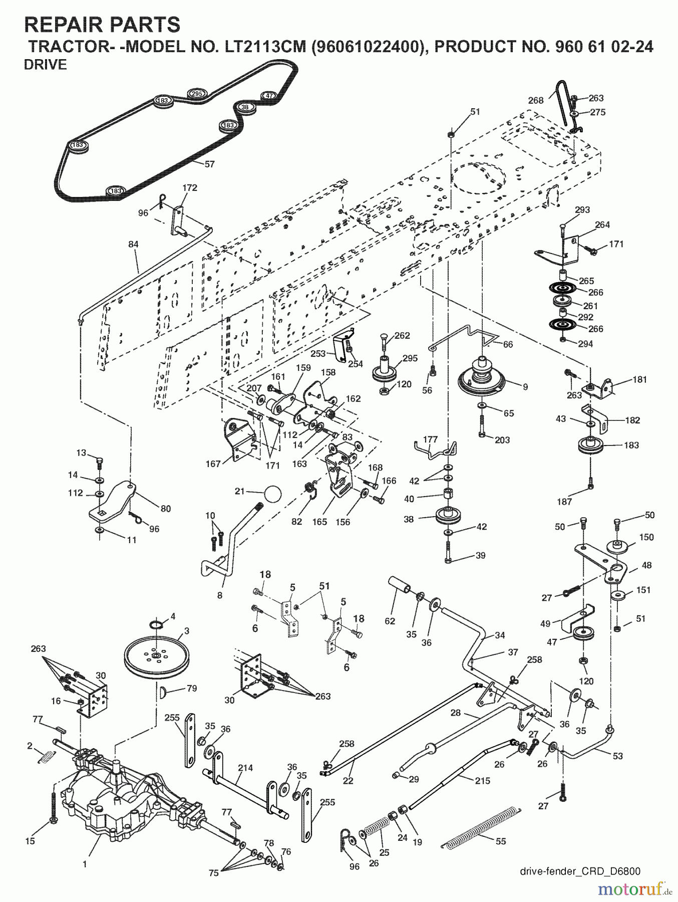 Jonsered Rasen und Garten Traktoren LT2113 CM (96061022400) - Jonsered Lawn & Garden Tractor (2007-10) DRIVE