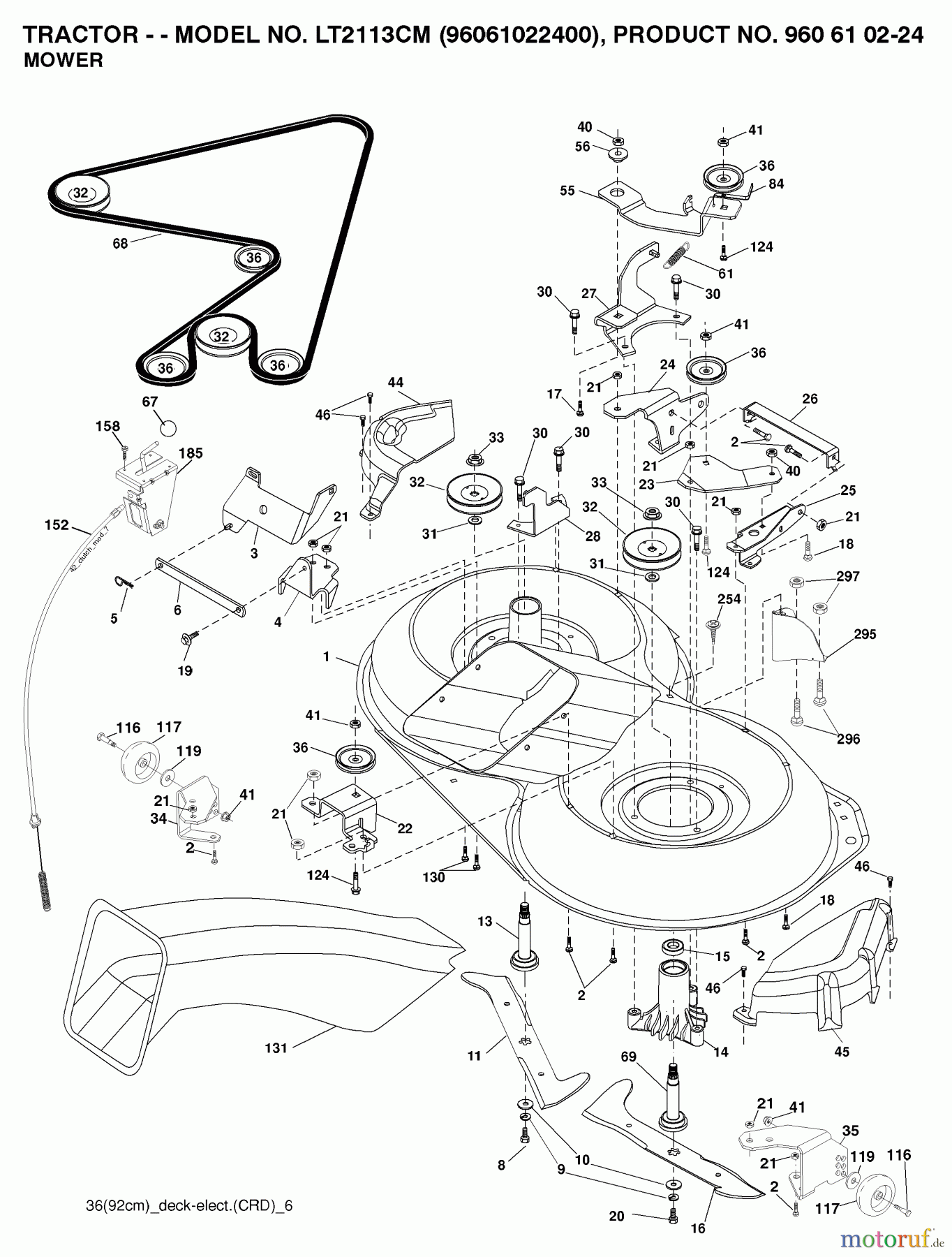 Jonsered Rasen und Garten Traktoren LT2113 CM (96061022400) - Jonsered Lawn & Garden Tractor (2007-10) MOWER DECK / CUTTING DECK