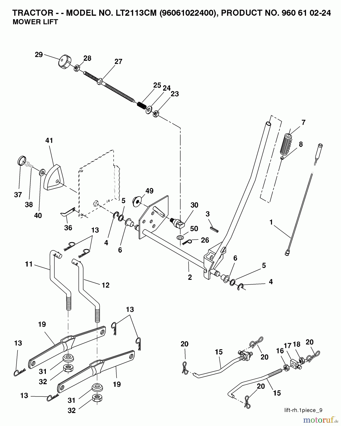 Jonsered Rasen und Garten Traktoren LT2113 CM (96061022400) - Jonsered Lawn & Garden Tractor (2007-10) MOWER LIFT / DECK LIFT
