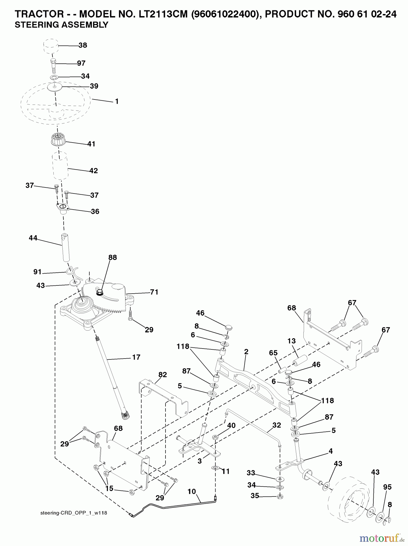 Jonsered Rasen und Garten Traktoren LT2113 CM (96061022400) - Jonsered Lawn & Garden Tractor (2007-10) STEERING