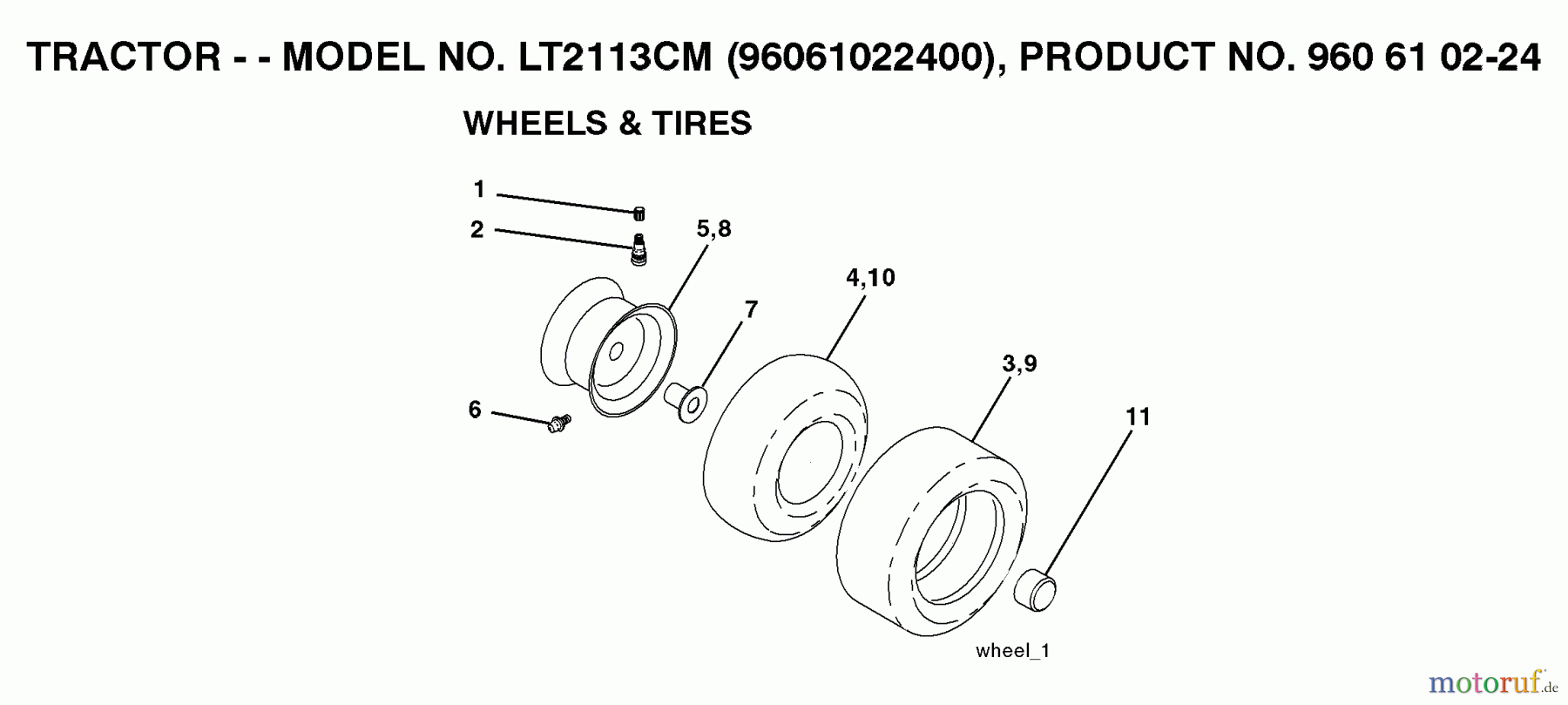 Jonsered Rasen und Garten Traktoren LT2113 CM (96061022400) - Jonsered Lawn & Garden Tractor (2007-10) WHEELS TIRES