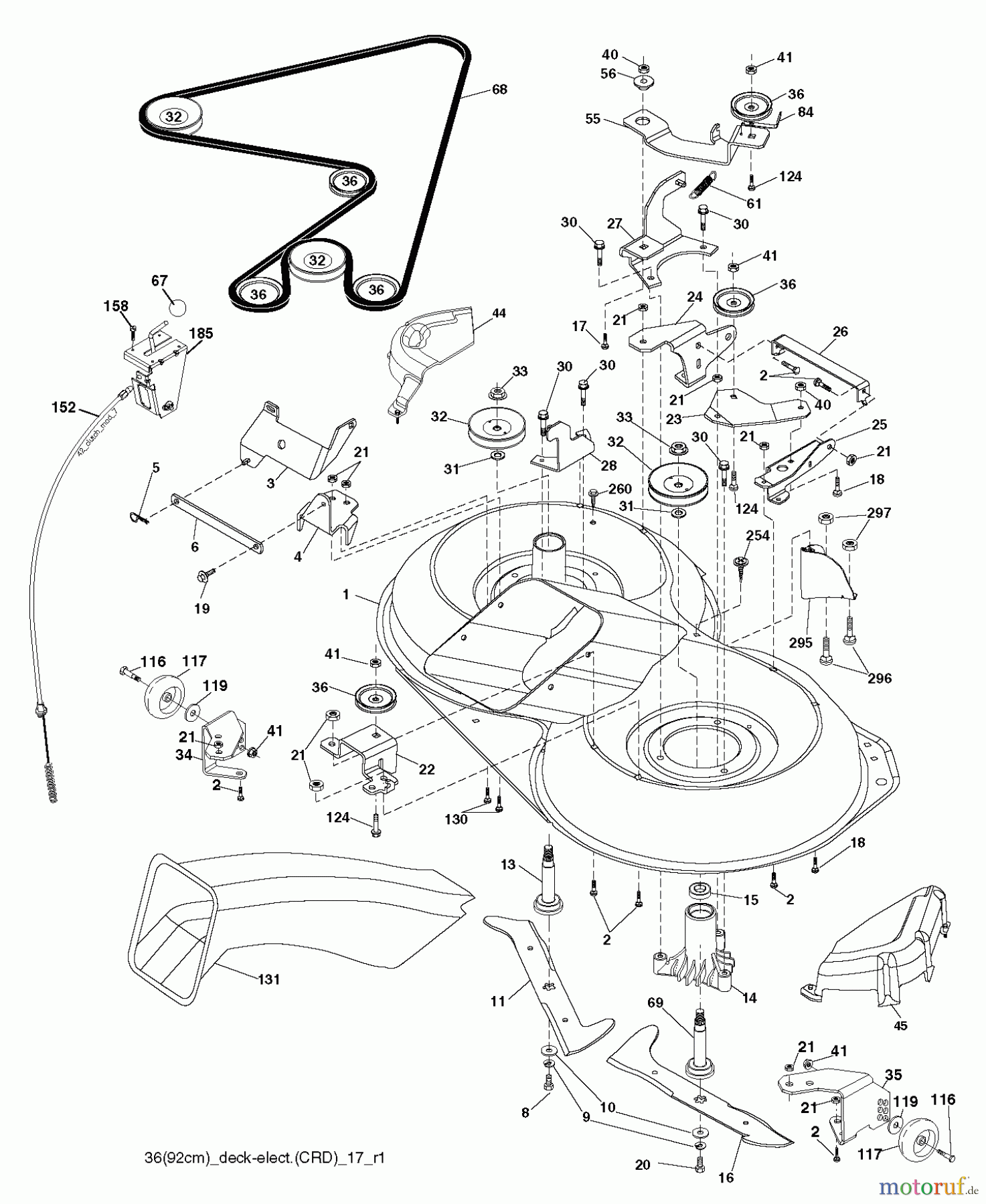 Jonsered Rasen und Garten Traktoren LT2113 CM (96061022404) - Jonsered Lawn & Garden Tractor (2010-03) MOWER DECK / CUTTING DECK