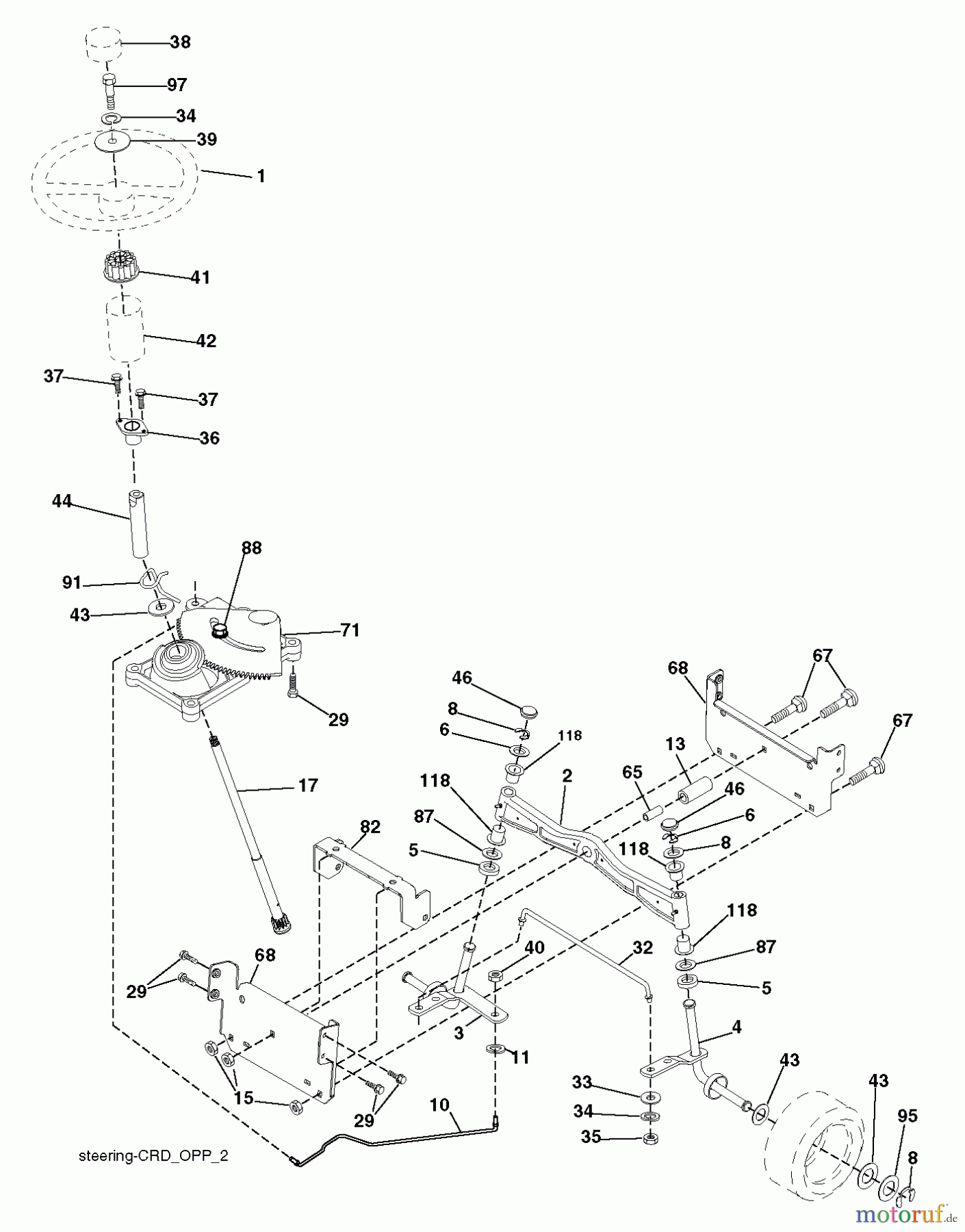 Jonsered Rasen und Garten Traktoren LT2113 CM (96061022404) - Jonsered Lawn & Garden Tractor (2010-03) STEERING