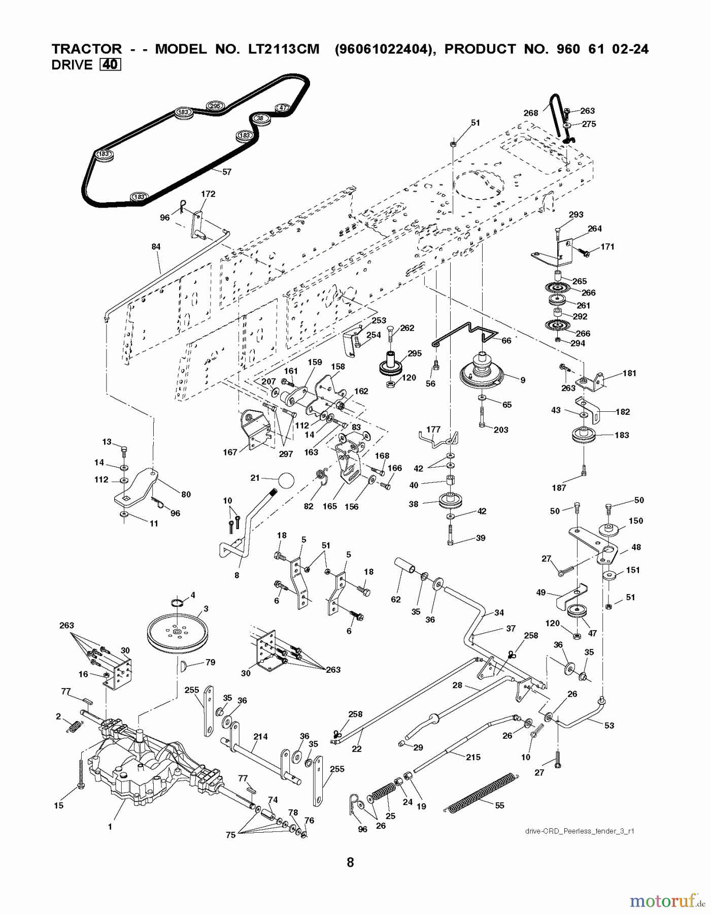  Jonsered Rasen  und Garten Traktoren LT2113 CM (96061022405) - Jonsered Lawn & Garden Tractor (2011-01) DRIVE