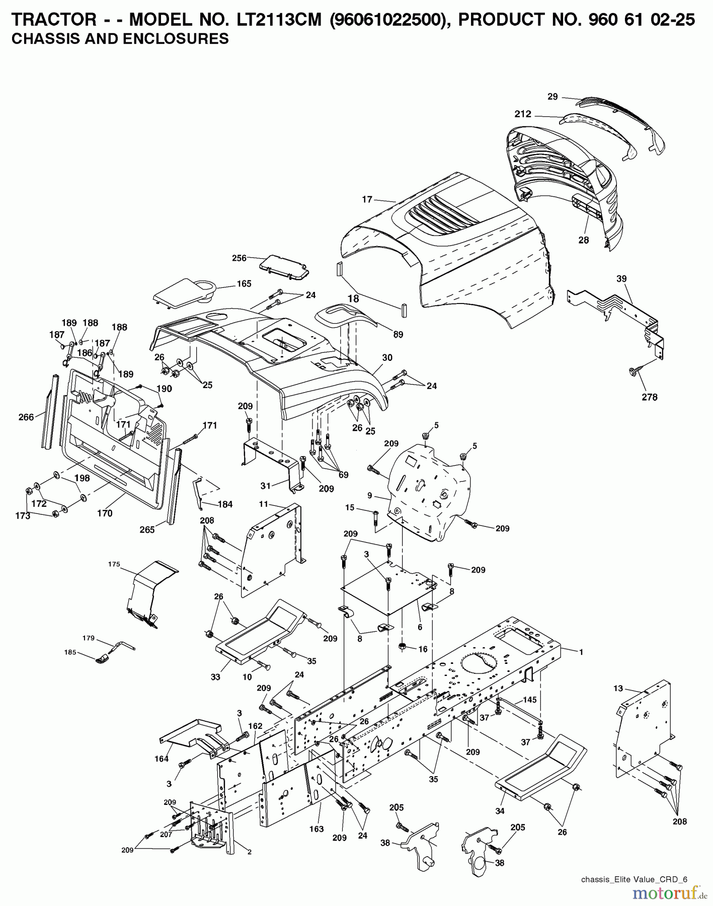 Jonsered Rasen und Garten Traktoren LT2113 CM (96061022500) - Jonsered Lawn & Garden Tractor (2007-10) CHASSIS ENCLOSURES
