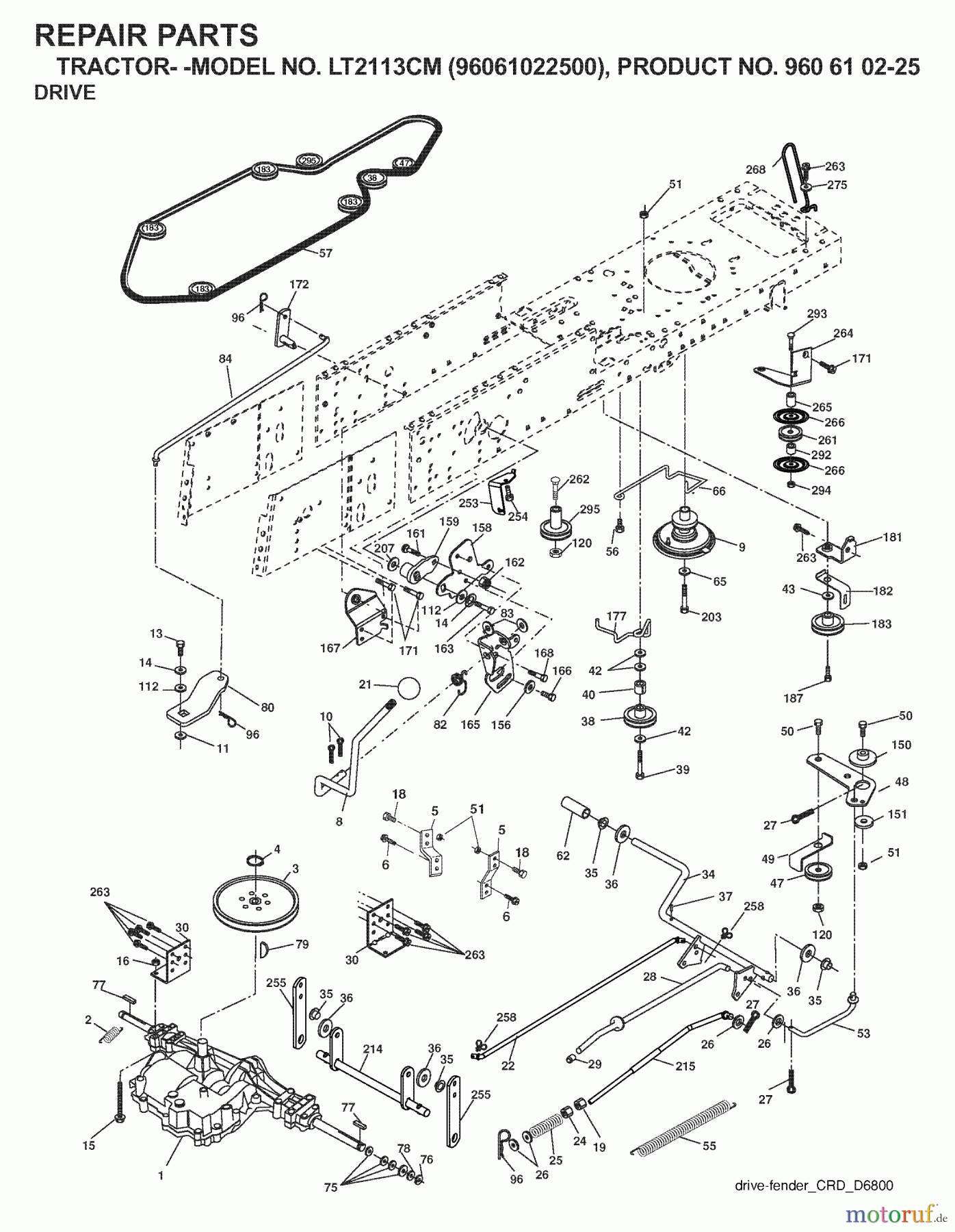 Jonsered Rasen und Garten Traktoren LT2113 CM (96061022500) - Jonsered Lawn & Garden Tractor (2007-10) DRIVE