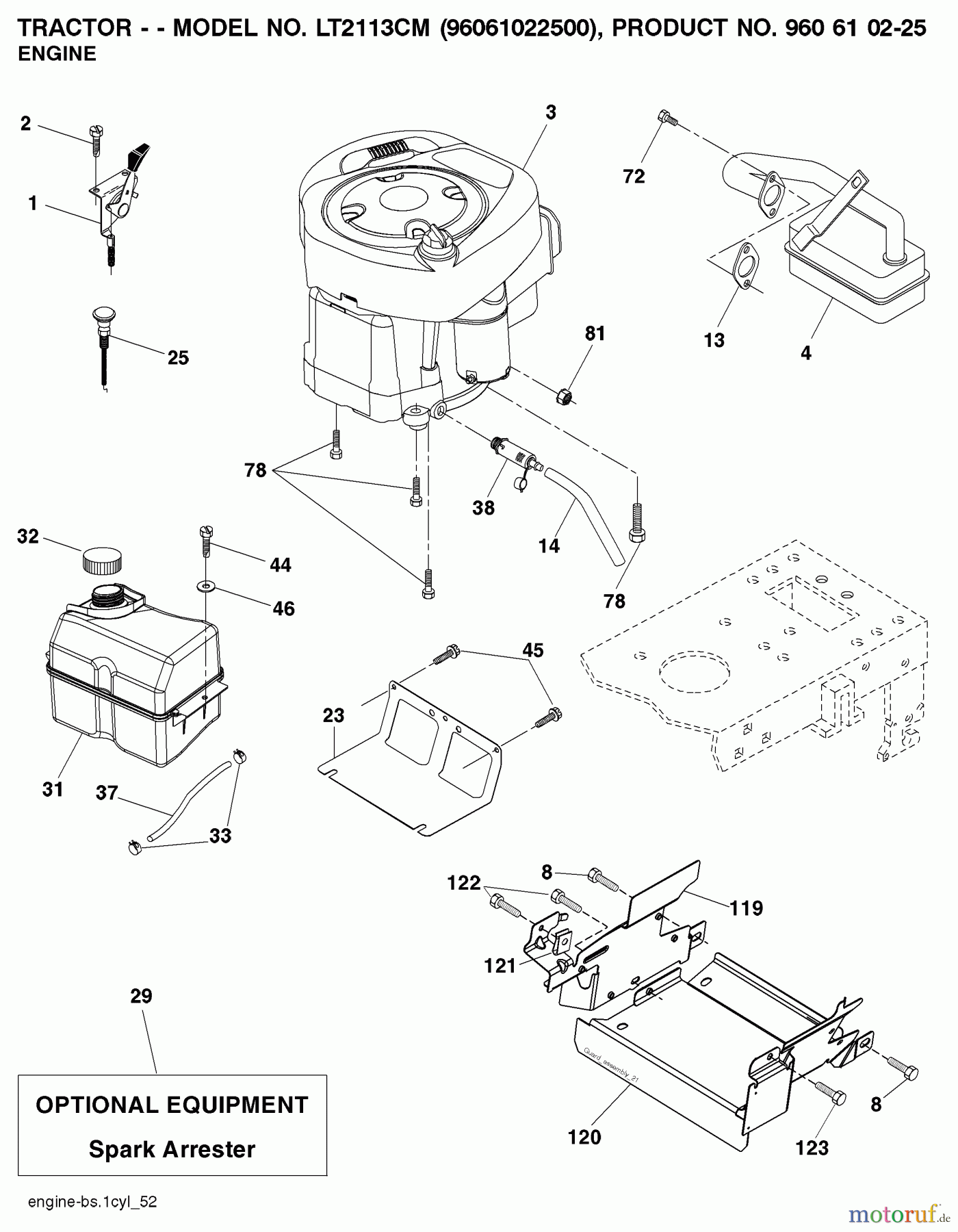 Jonsered Rasen und Garten Traktoren LT2113 CM (96061022500) - Jonsered Lawn & Garden Tractor (2007-10) ENGINE