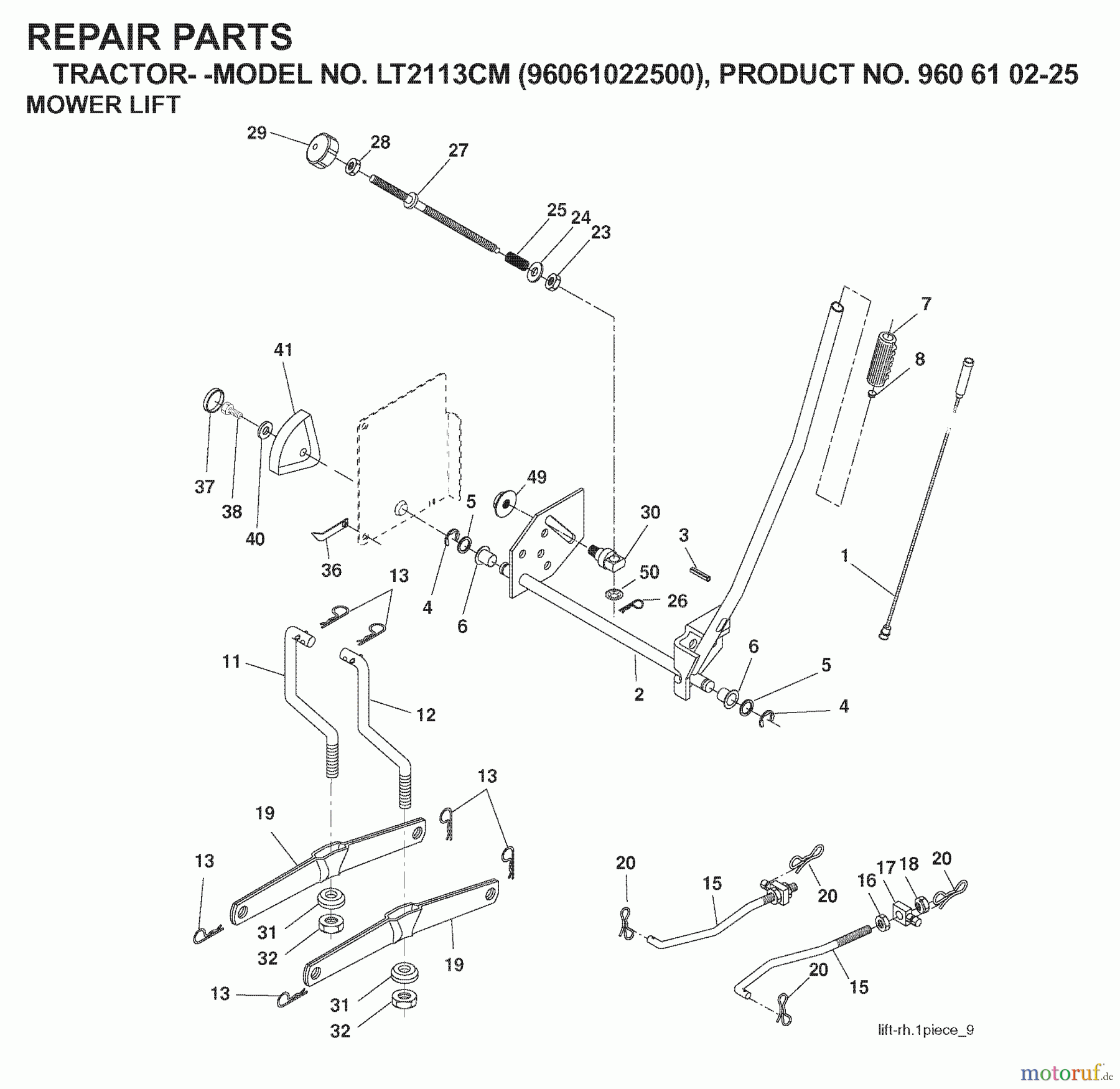  Jonsered Rasen  und Garten Traktoren LT2113 CM (96061022500) - Jonsered Lawn & Garden Tractor (2007-10) MOWER LIFT / DECK LIFT
