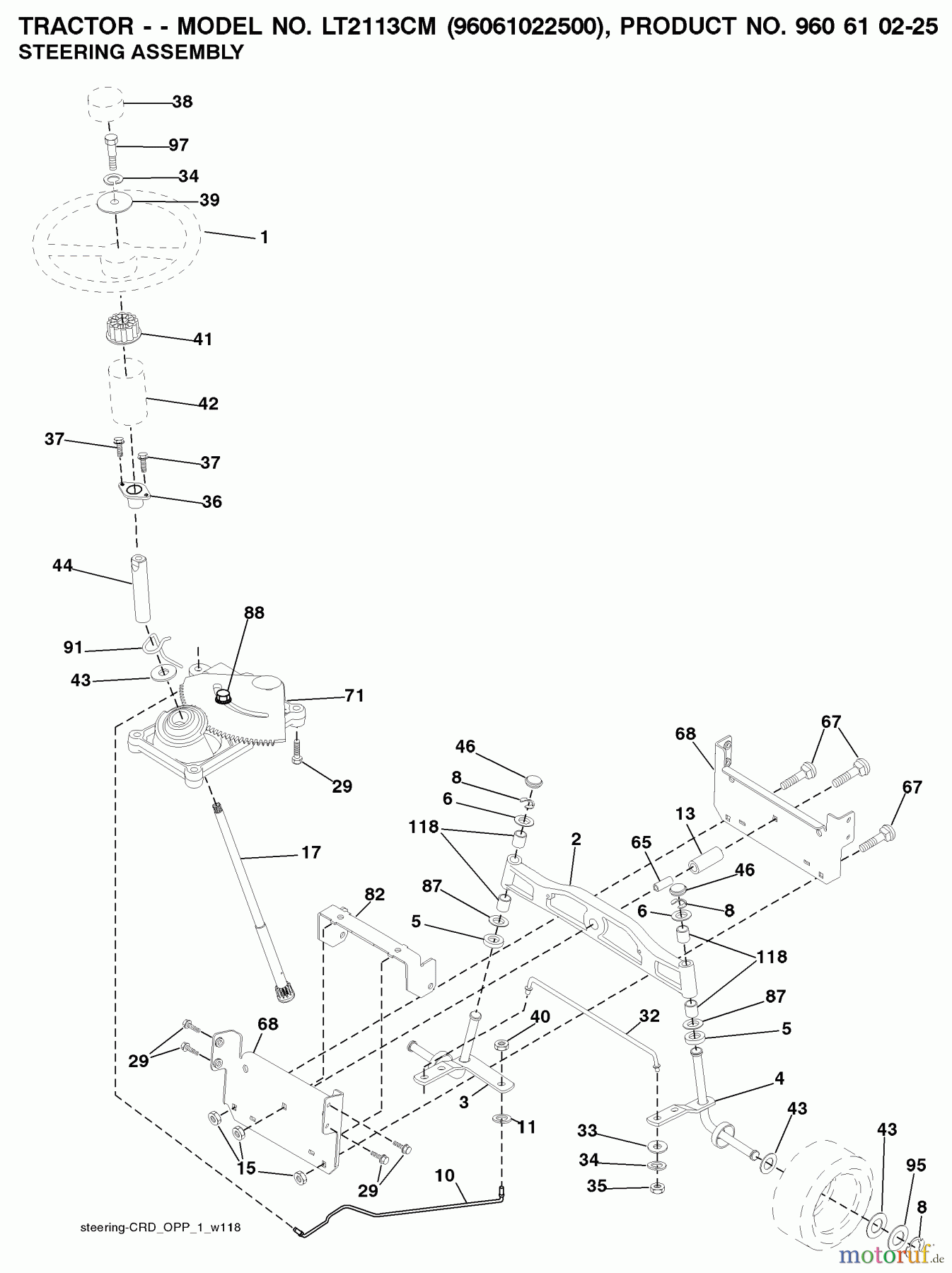 Jonsered Rasen und Garten Traktoren LT2113 CM (96061022500) - Jonsered Lawn & Garden Tractor (2007-10) STEERING