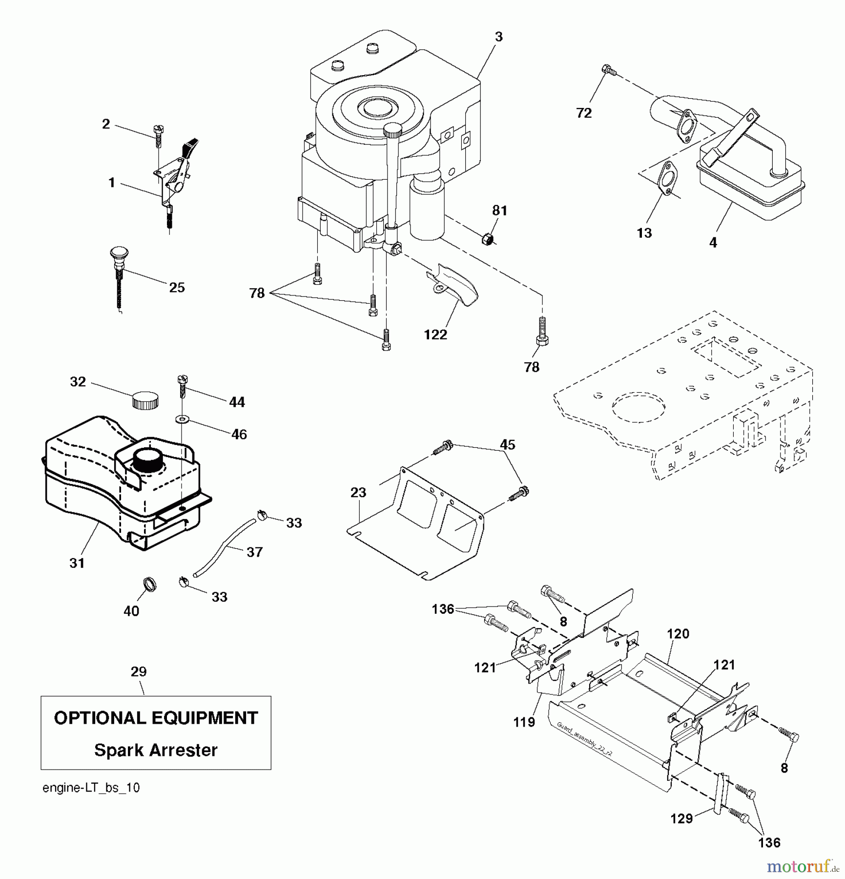 Jonsered Rasen und Garten Traktoren LT2114 (96011029300) - Jonsered Lawn & Garden Tractor (2010-11) ENGINE