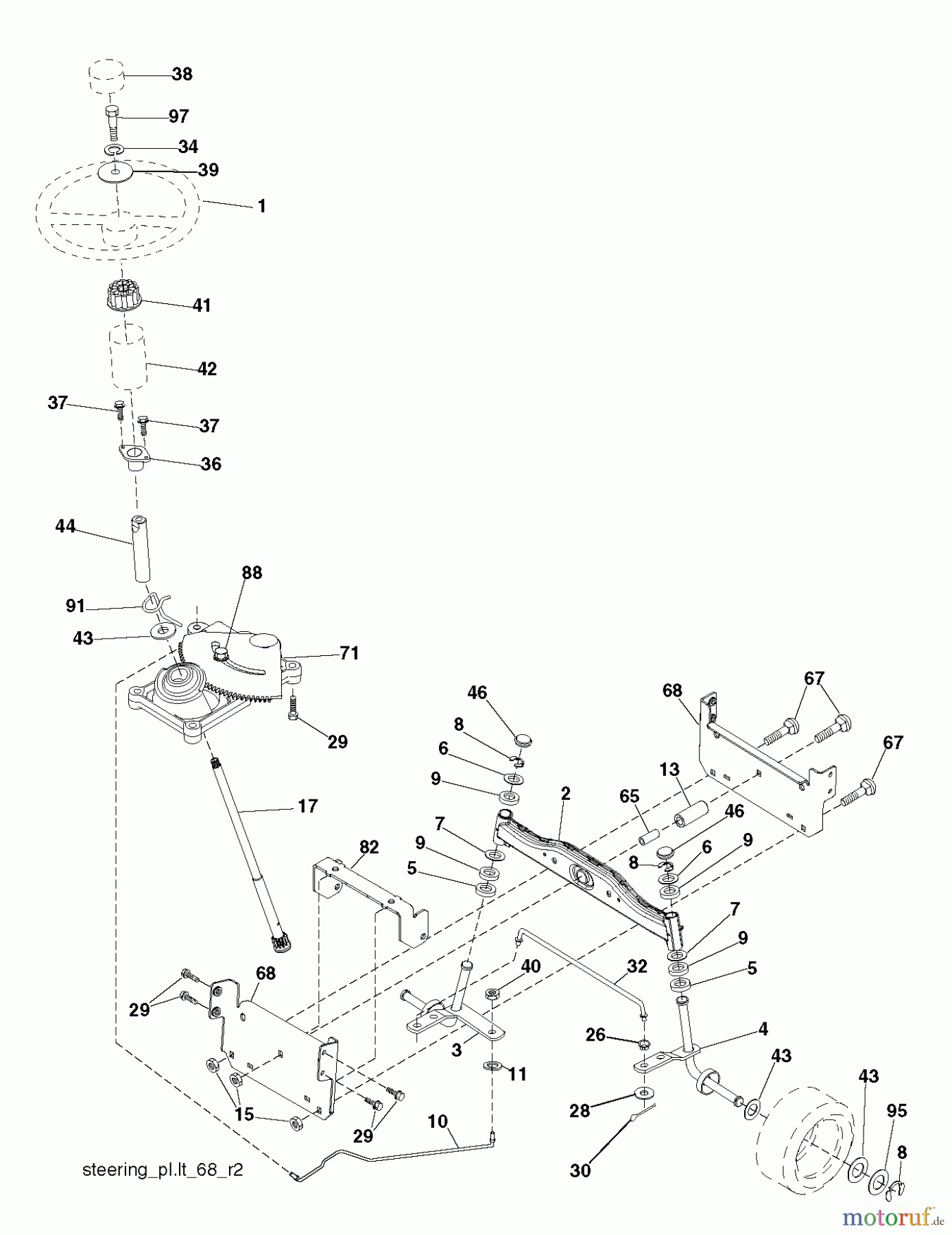 Jonsered Rasen und Garten Traktoren LT2114 (96011029300) - Jonsered Lawn & Garden Tractor (2010-11) STEERING