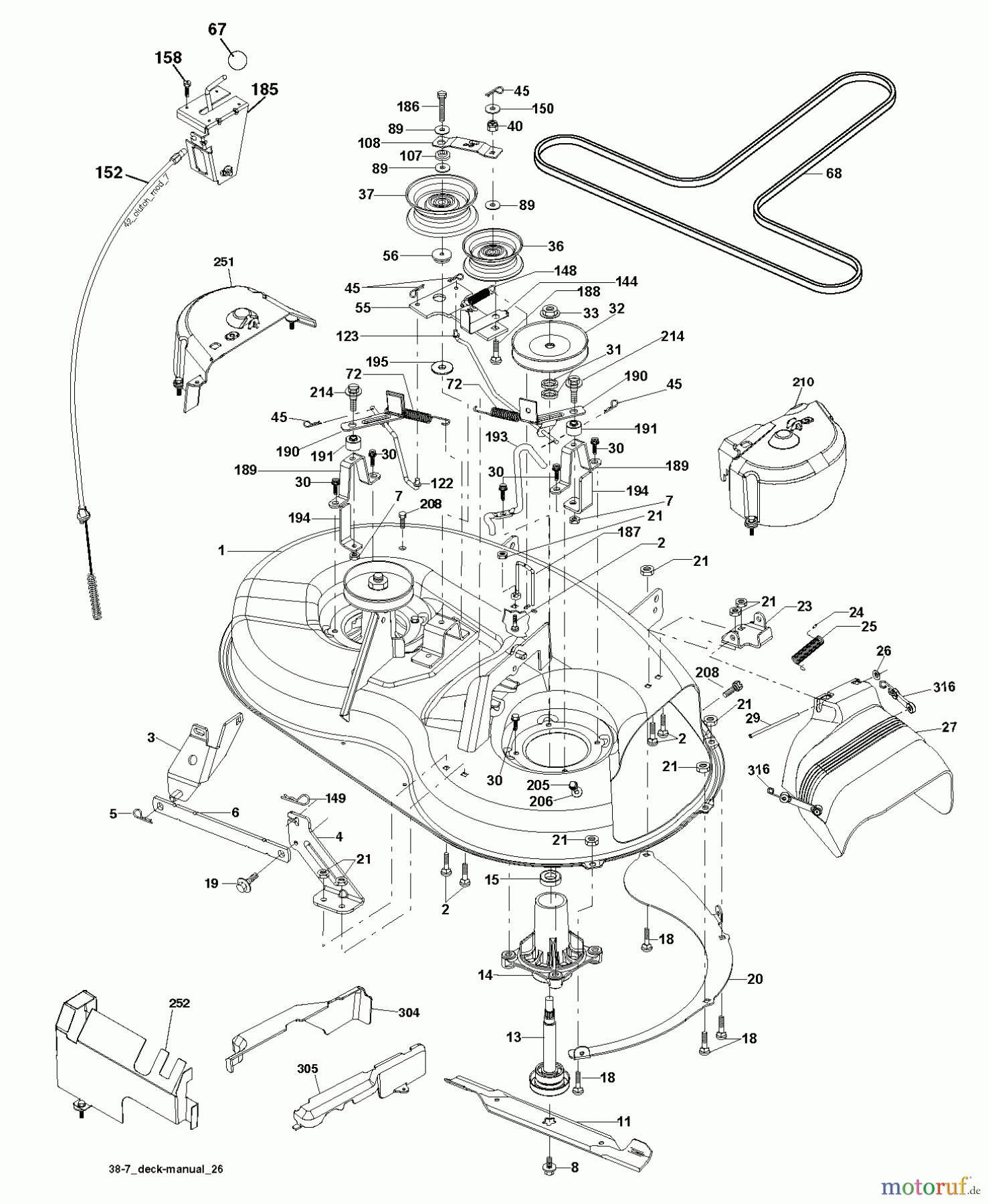 Jonsered Rasen und Garten Traktoren LT2114 (96011029302) - Jonsered Lawn & Garden Tractor (2011-09) MOWER DECK / CUTTING DECK