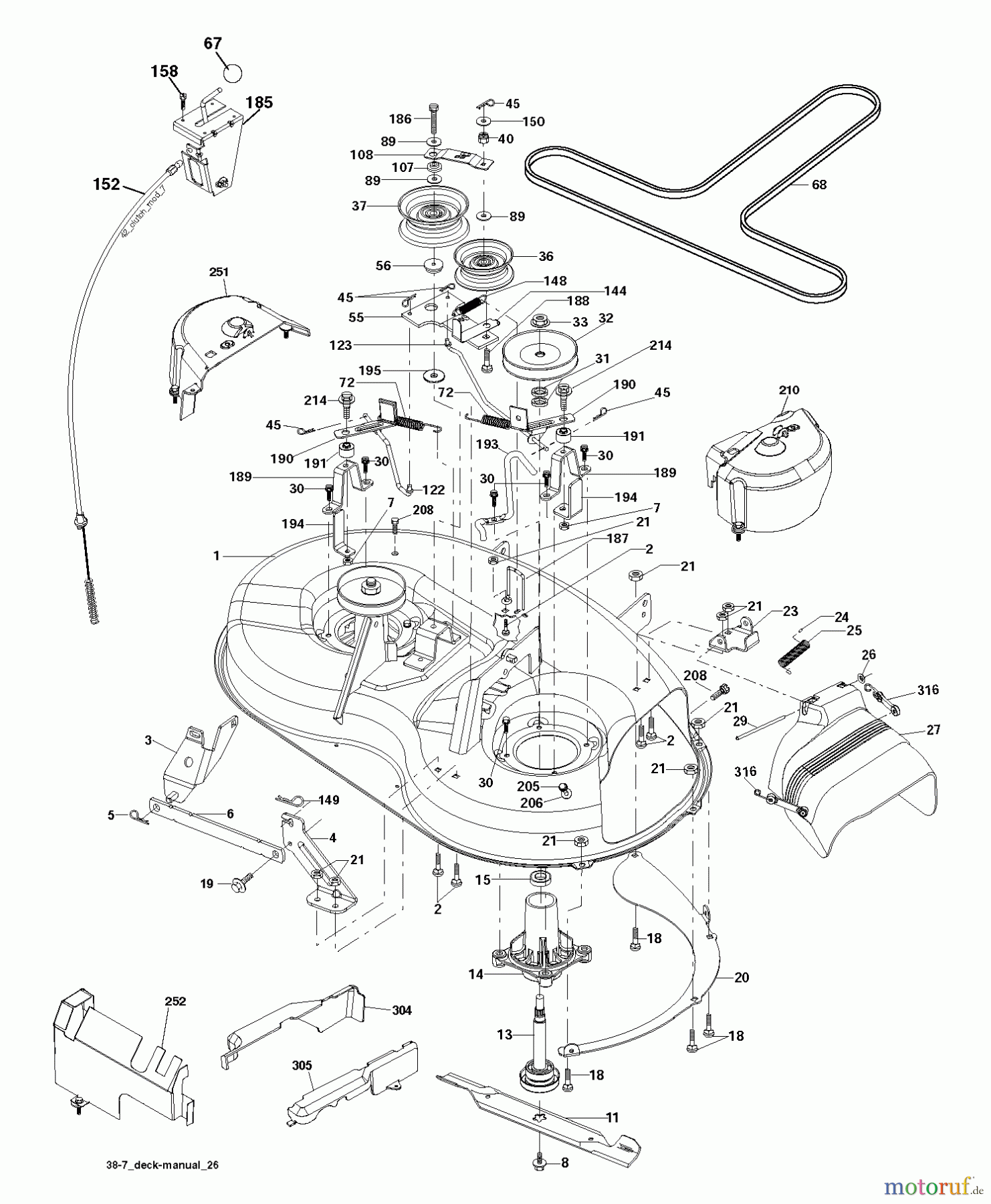 Jonsered Rasen und Garten Traktoren LT2114 (96011029302) - Jonsered Lawn & Garden Tractor (2011-10) MOWER DECK / CUTTING DECK