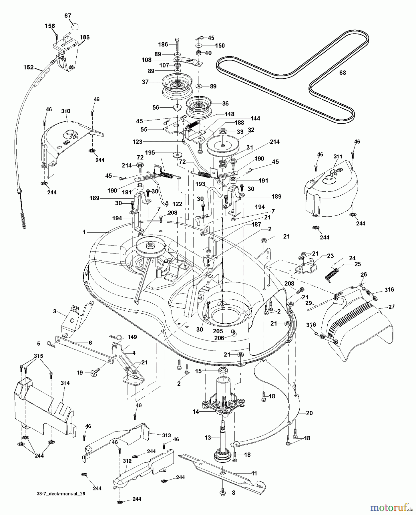 Jonsered Rasen und Garten Traktoren LT2114 (96011029303) - Jonsered Lawn & Garden Tractor (2012-08) MOWER DECK / CUTTING DECK