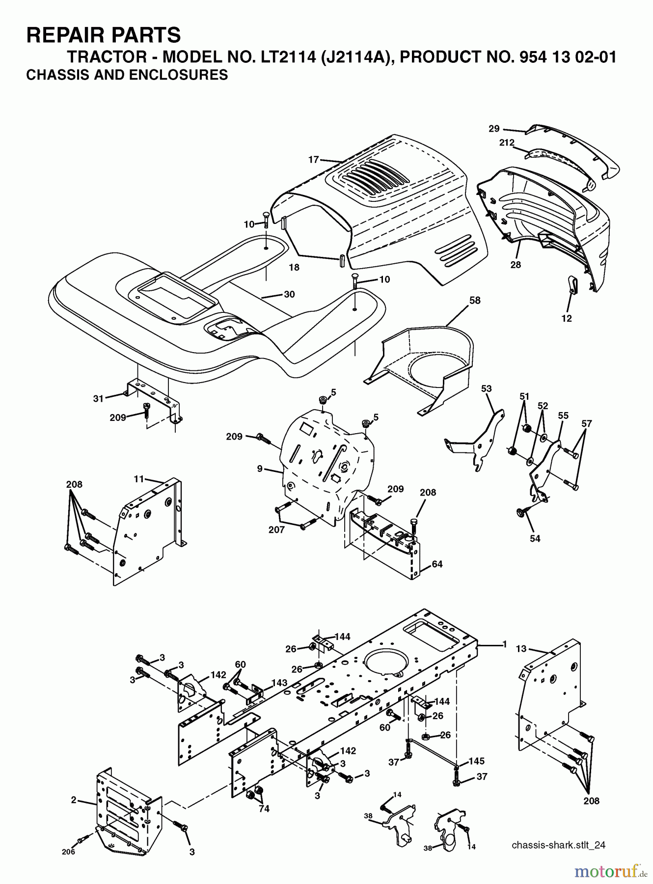  Jonsered Rasen  und Garten Traktoren LT2114 (J2114A, 954130201) - Jonsered Lawn & Garden Tractor (2003-01) CHASSIS ENCLOSURES