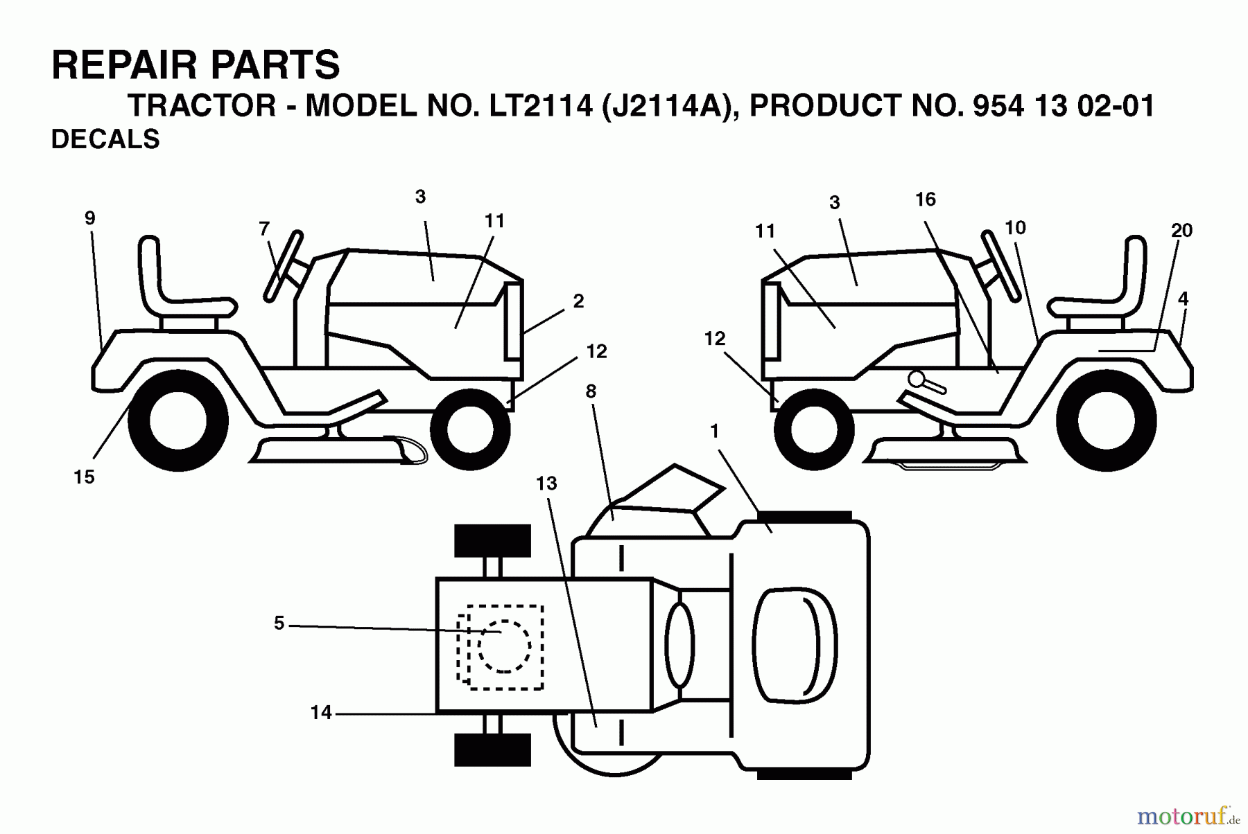  Jonsered Rasen  und Garten Traktoren LT2114 (J2114A, 954130201) - Jonsered Lawn & Garden Tractor (2003-01) DECALS