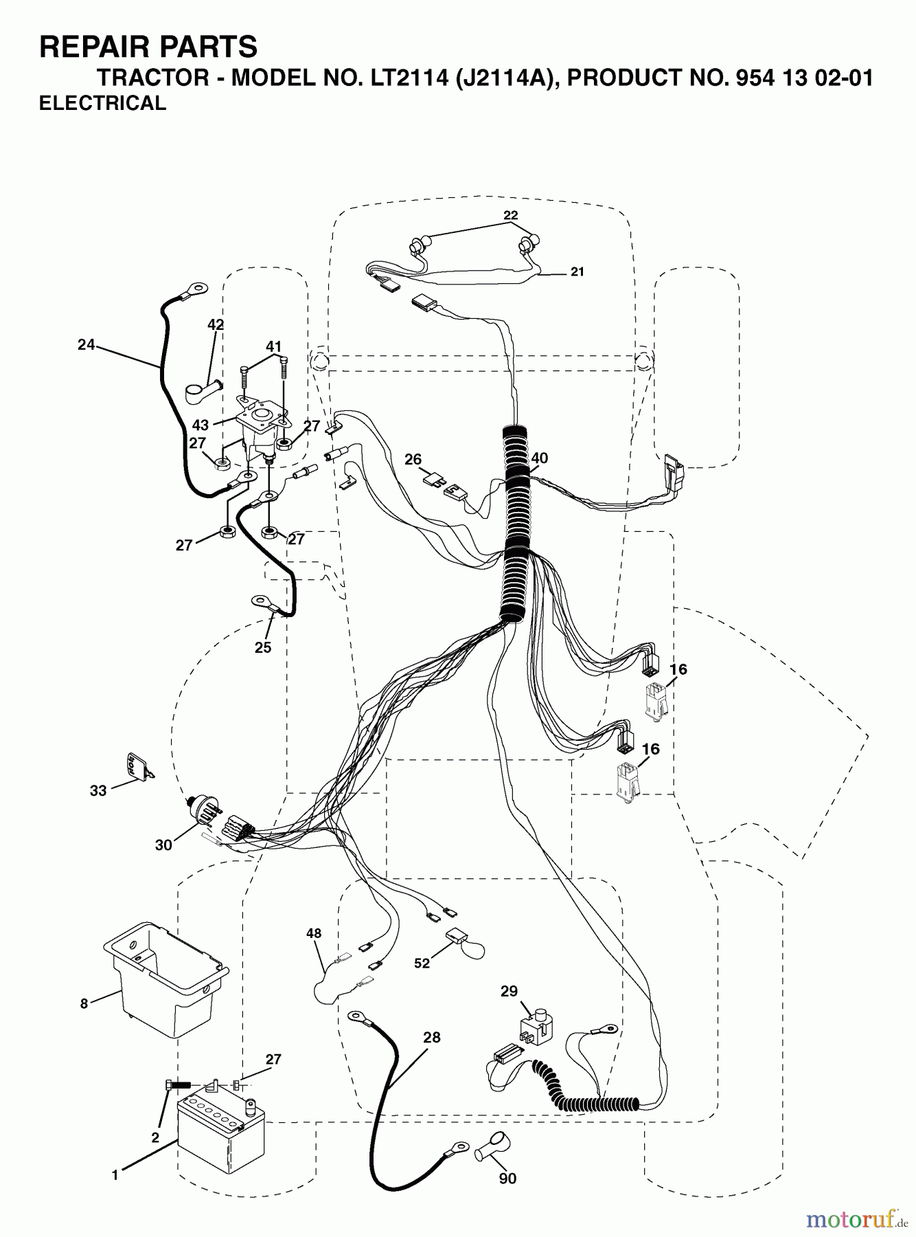  Jonsered Rasen  und Garten Traktoren LT2114 (J2114A, 954130201) - Jonsered Lawn & Garden Tractor (2003-01) ELECTRICAL