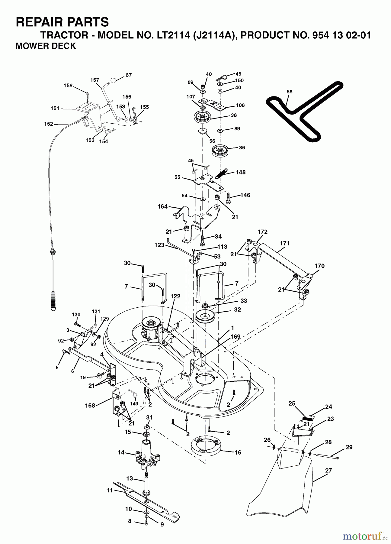  Jonsered Rasen  und Garten Traktoren LT2114 (J2114A, 954130201) - Jonsered Lawn & Garden Tractor (2003-01) MOWER DECK / CUTTING DECK