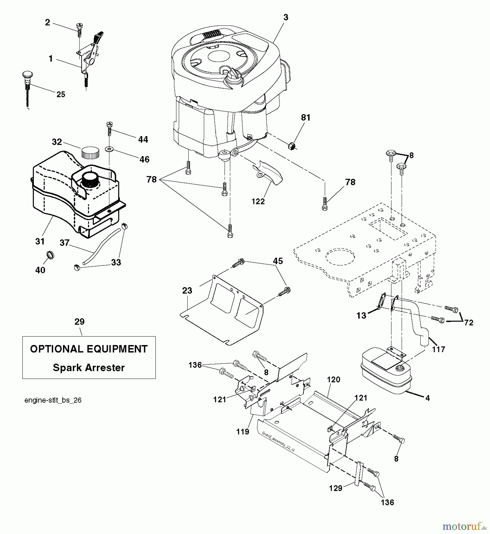 Jonsered Rasen und Garten Traktoren LT2114 A (96011030201) - Jonsered Lawn & Garden Tractor (2012-11) ENGINE