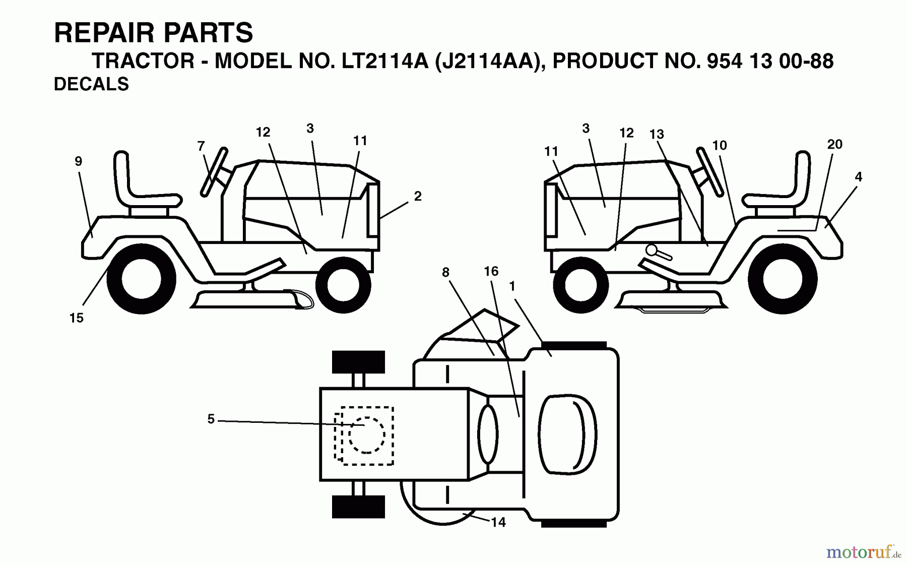 Jonsered Rasen und Garten Traktoren LT2114 A (J2114AA, 954130088) - Jonsered Lawn & Garden Tractor (2003-01) DECALS