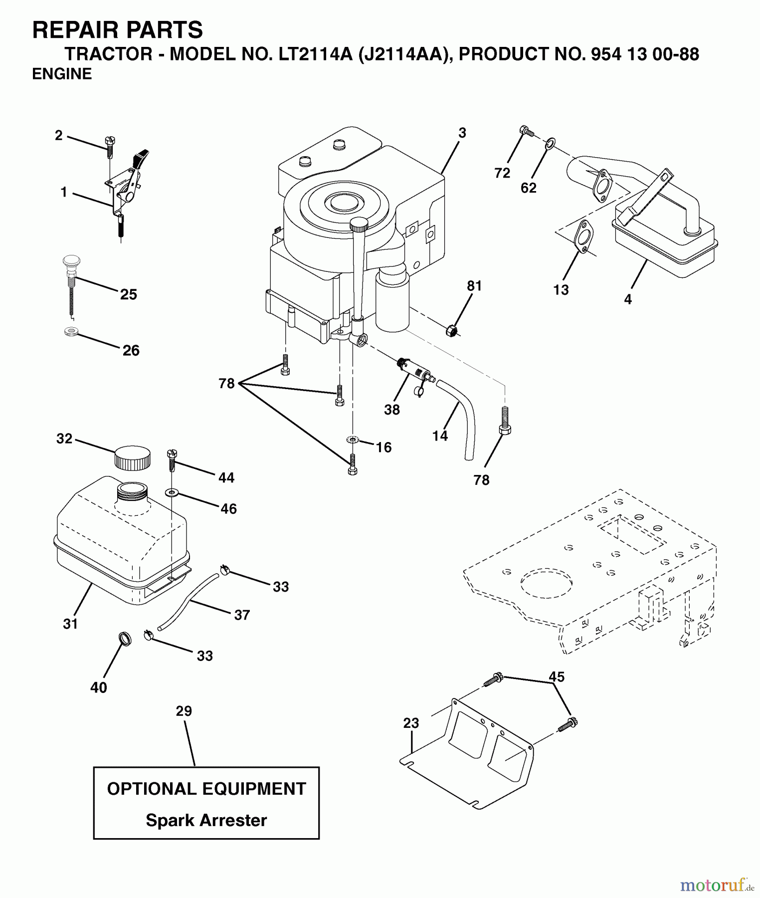  Jonsered Rasen  und Garten Traktoren LT2114 A (J2114AA, 954130088) - Jonsered Lawn & Garden Tractor (2003-01) ENGINE